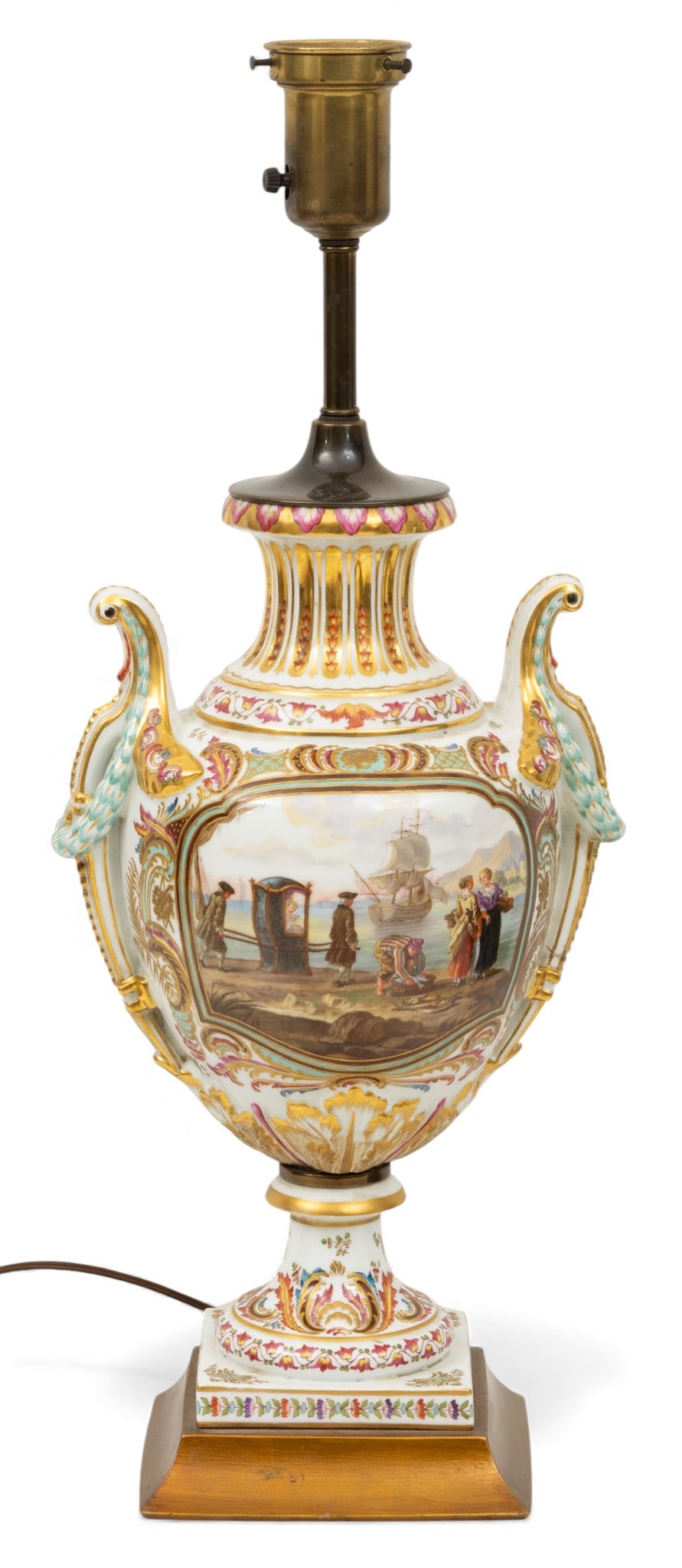 French Hand Painted Porcelain Urn-form Table Lamp, Early 20th C., H 26.5" (1 of 4)
