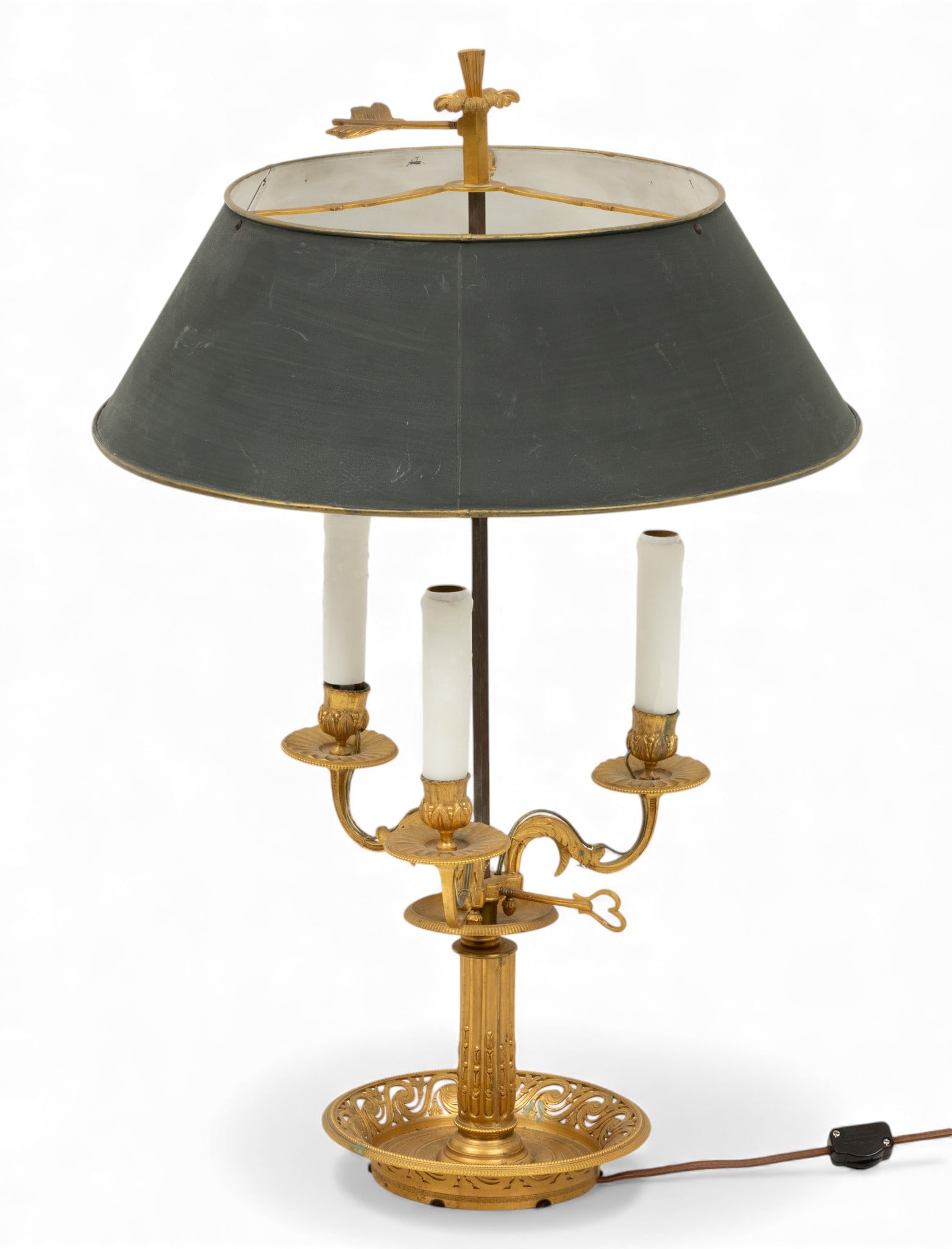 English Gilt Brass Bouillotte Lamp, H 25" Dia. 16.5" (1 of 3)