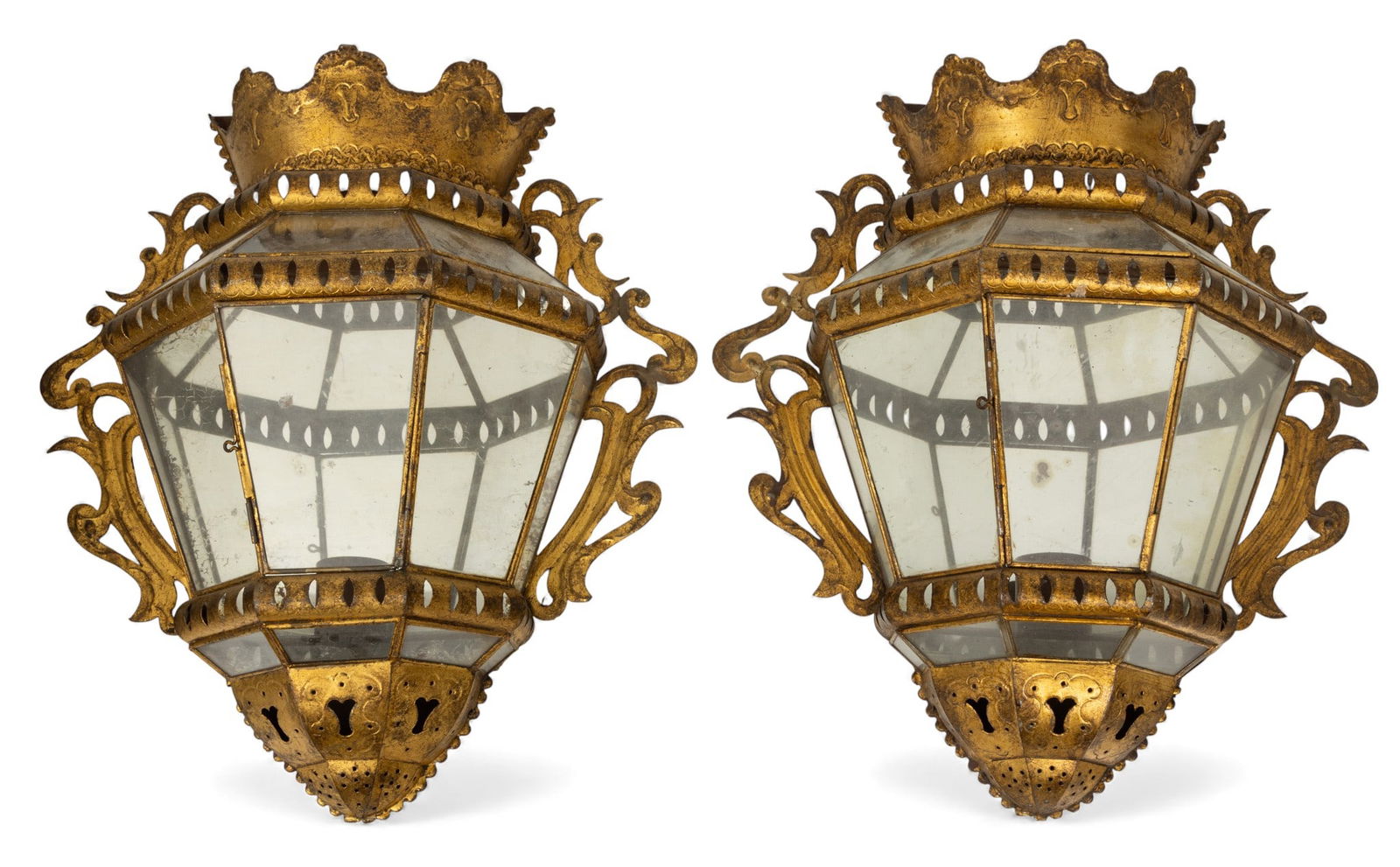 Pair of Gilt Metal Enclosed Candle Scones, Mid 20th C., H 16" W 15" Depth 6" 2 PCS (1 of 3)