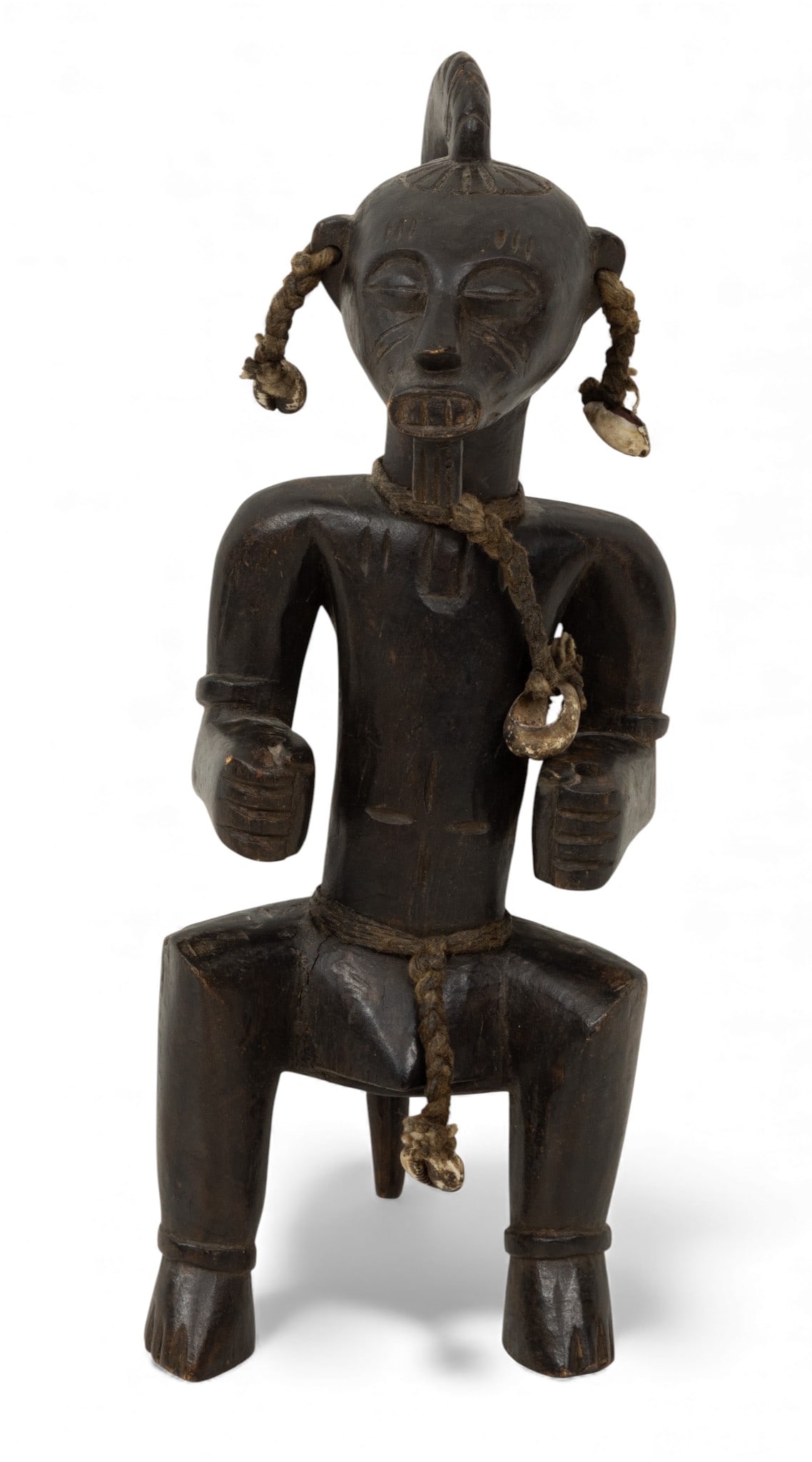 African, Ivory Coast, Senufo, Kulebele Carved Wood Ritual Figurine H 11" W 4" Depth 3" (1 of 3)