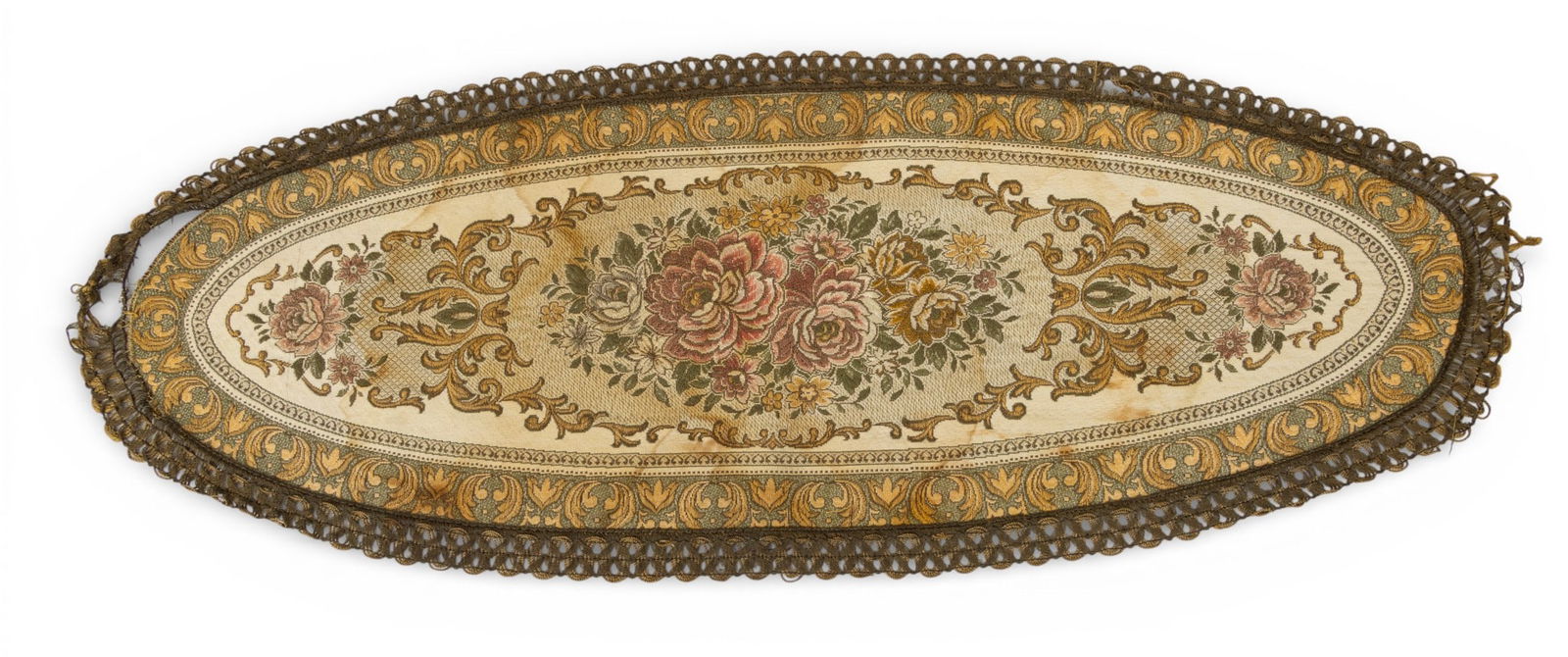 European Victorian Needlepoint Oval Table Runner, Ca. 1880, W 12" L 32" (1 of 2)