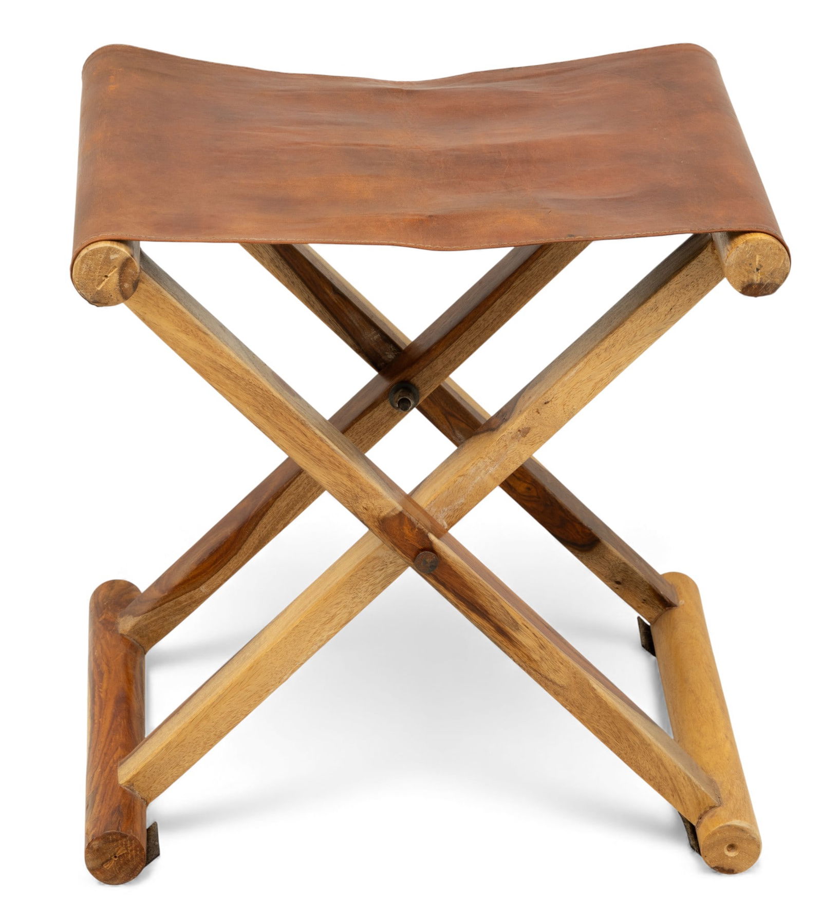 Wood and Faux Leather Folding Stool 1984, H 19" W 18.5" Depth 15.75" (1 of 4)