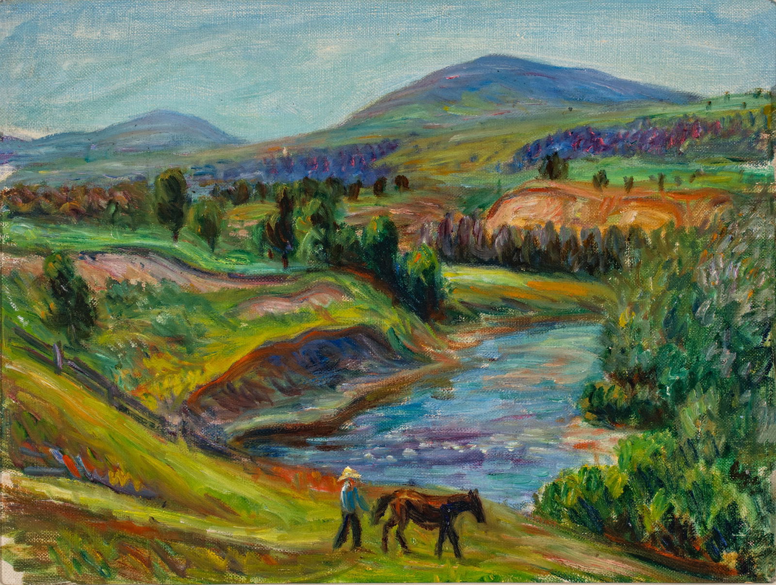 William James Glackens (American, 1870-1938) Oil on Canvasboard, Ca. 1934, 'Baie-Saint-Paul,: William James Glackens (American, 1870-1938) Oil on Canvasboard, Ca. 1934, 'Baie-Saint-Paul, Quebec', H 12" W 16" Frame Size: H 21" W 25" Unsigned. Luminous study of the Baie-Saint-Paul environs.