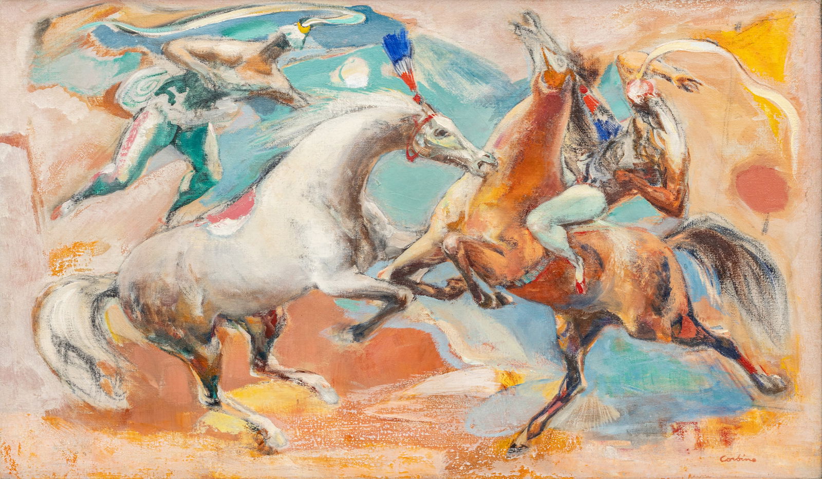 Jon Corbino (American, 1905-1964) Oil Canvas 'Circus', H 15" W 25" Frame Size: H 21.5" W 31.25" (1 of 10)