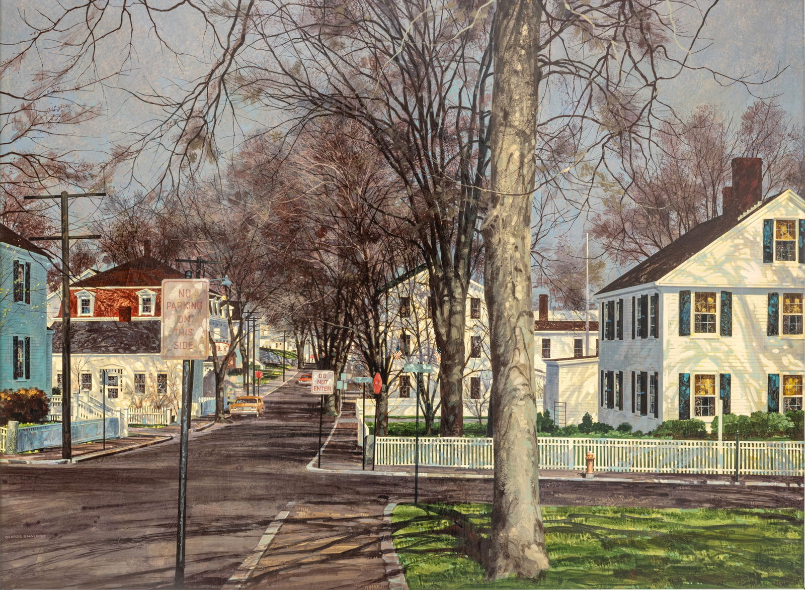 George Englert (American, 1913-1993) Acrylic on Masonite 'Morning Workout -Tivoli, N.Y.', H 30" W: George Englert (American, 1913-1993) Acrylic on Masonite 'Morning Workout -Tivoli, N.Y.', H 30" W 40" Frame Size: H 36.25" W 46.25" Signed lower left and framed H 36.25" W 46.25". "George Englert