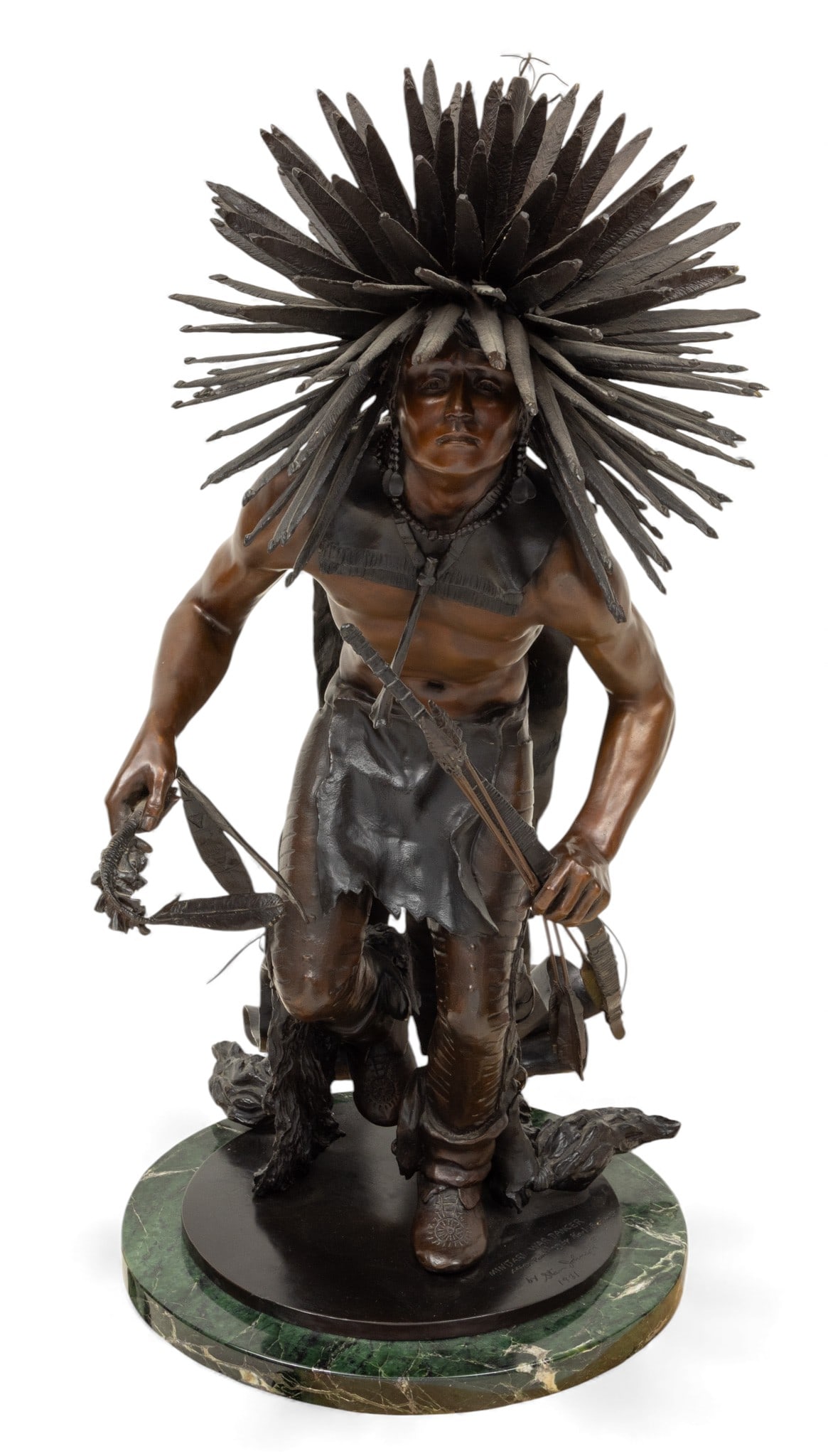 Stanley Quenton Johnson (USA, 1939-2017) Bronze Sculpture 1981, 'Minitari War Dancer', H 34" W 28" (1 of 8)