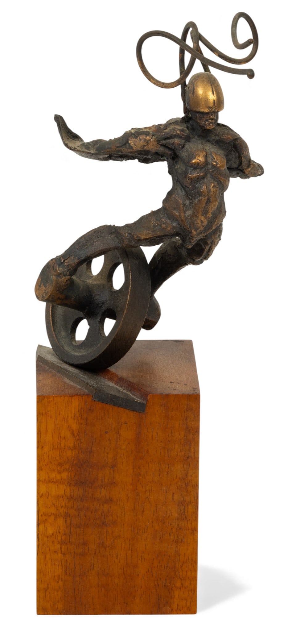 Theodore Gall (American, B. 1941) Bronze Sculpture, Ca. 1980, 'Wheel Man Figure', H 8" W 4.75" L 6" (1 of 5)
