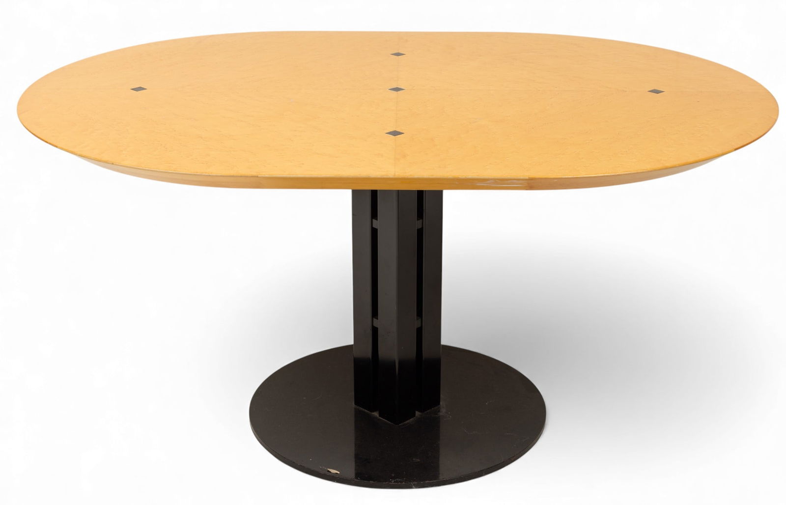 African Black Granite and Birds Eye Maple Ohashi Pedestal Racetrack Table H 29" W 42" L 60" (1 of 3)