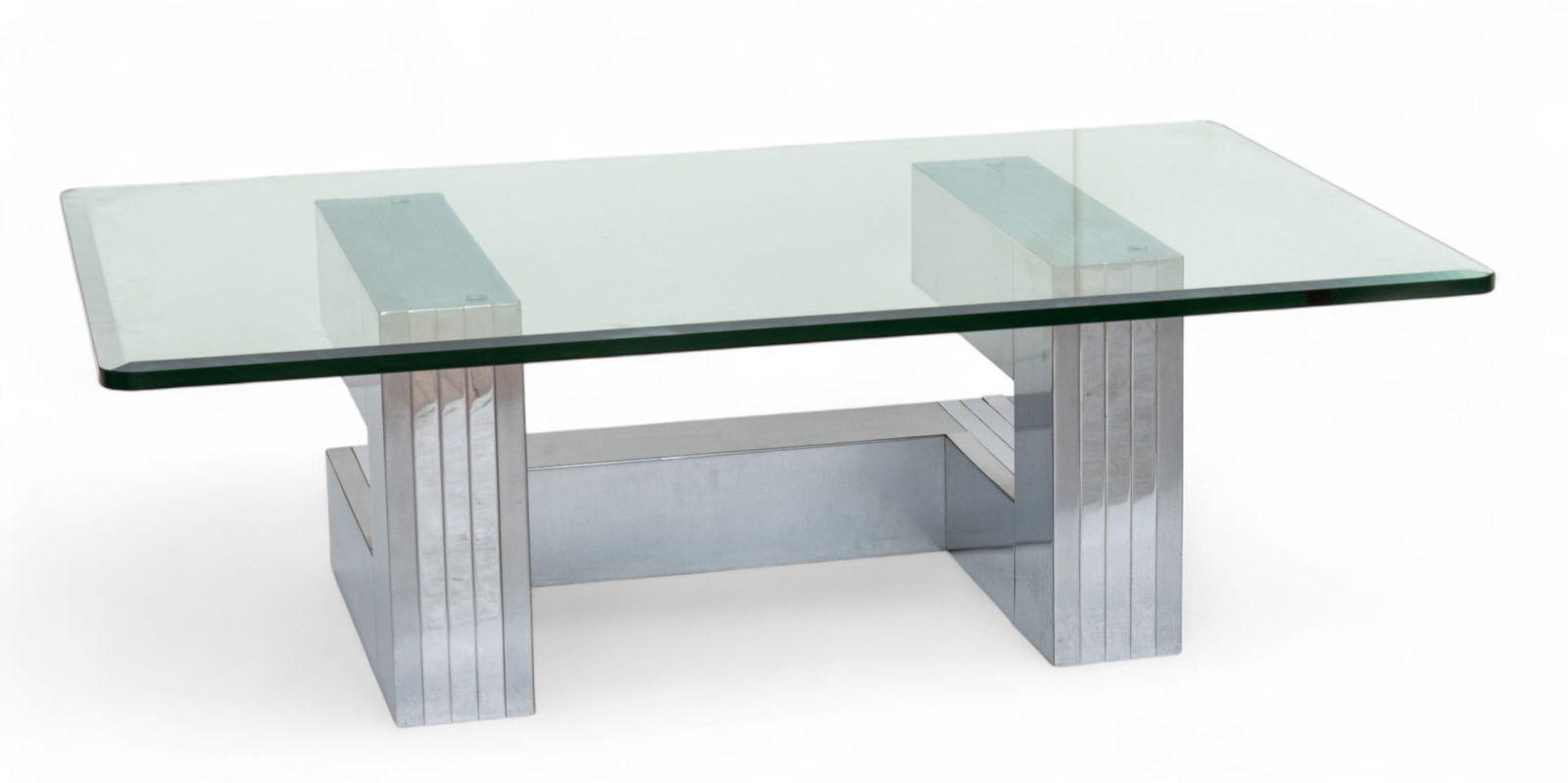 Mid-Century Modern Chrome and Beveled Glass Top Cantilever Coffee Table, Ca. 1980's, H 16" W 32" L (1 of 6)