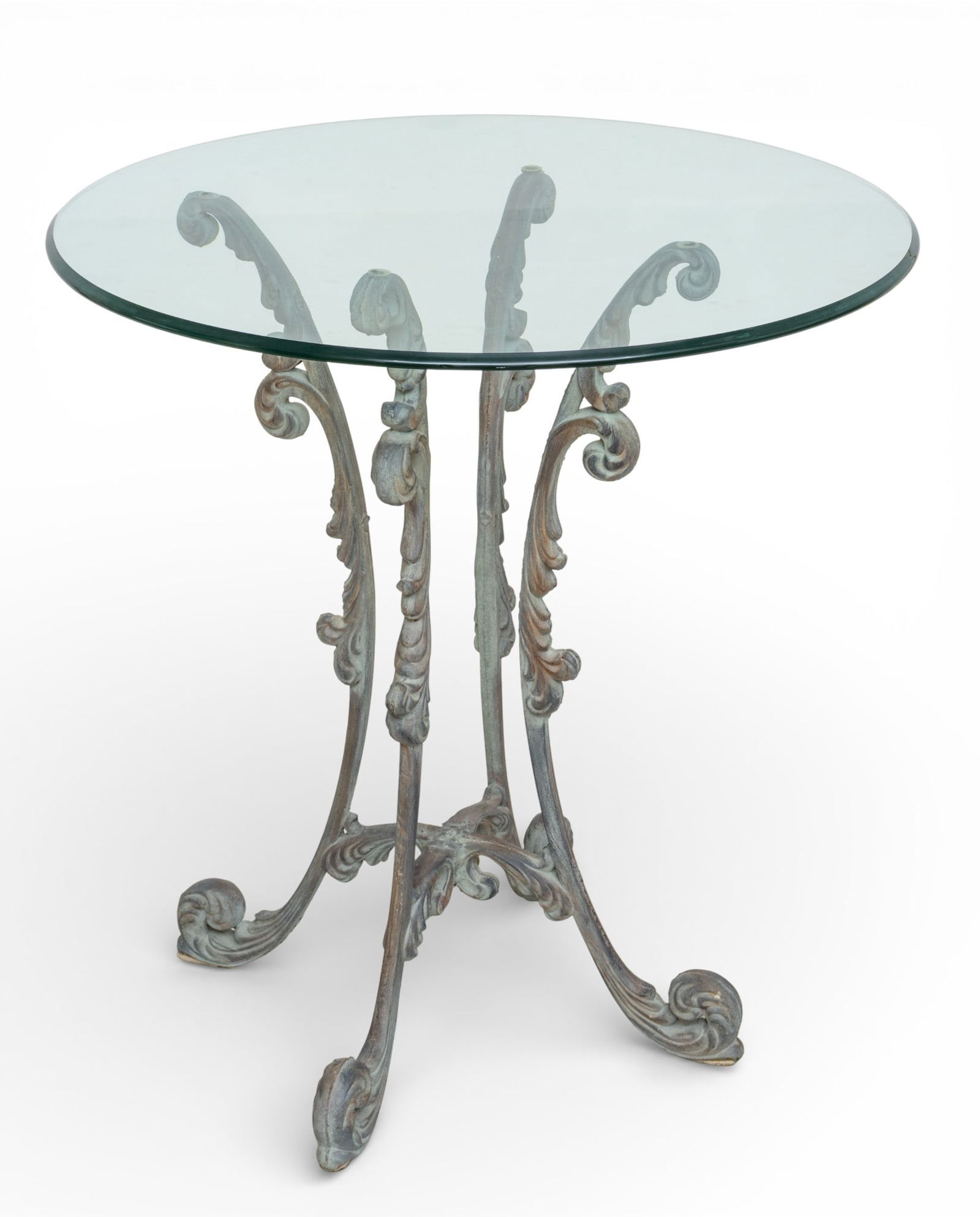 Cast Iron and Glass Top Table 20th Cent., H 32.5" Dia. 30" (1 of 5)