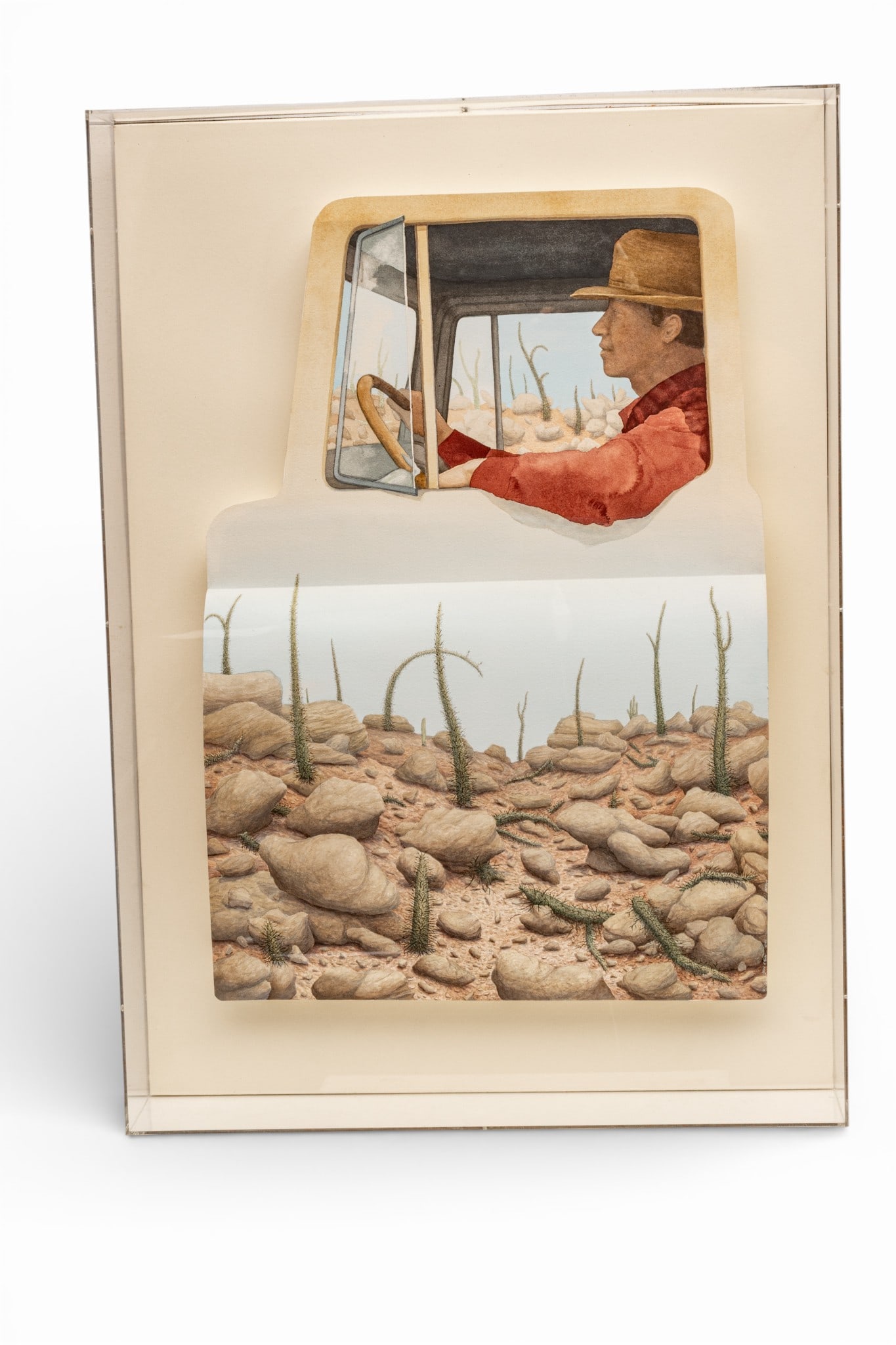 Robert Moon (American, 1941-2024) Watercolor on Paper, Mounted in Plexi Case 1974, 'U-No (Door: Robert Moon (American, 1941-2024) Watercolor on Paper, Mounted in Plexi Case 1974, 'U-No (Door Series)', H 28" W 20" Depth 5.5" Signed lower right. Provenance: Grand Rapids Art Museum, Grand Rapids,