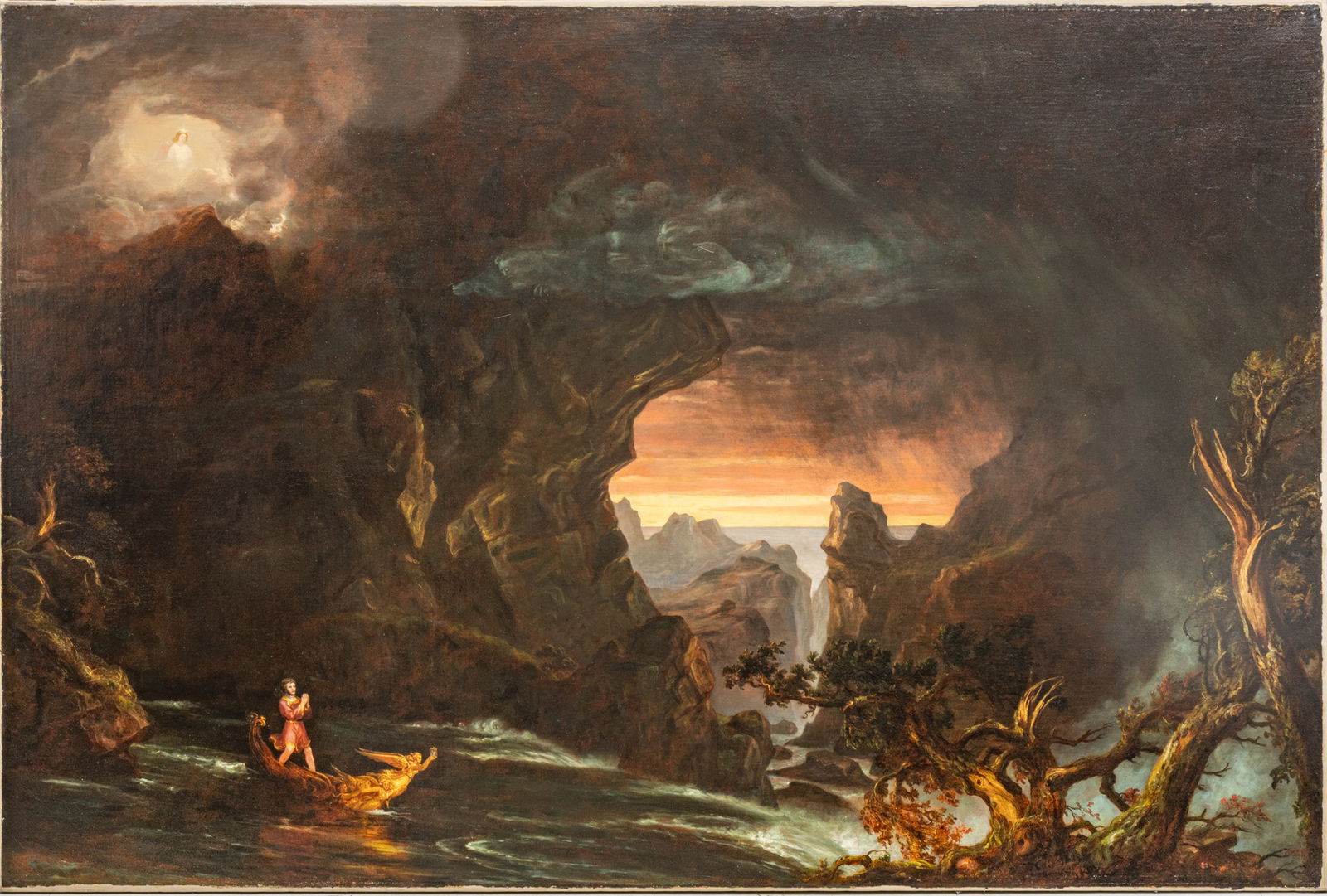 After Thomas Cole (American, 1801-1848) Oil on Canvas, Mid 19th C., 'the Voyage of Life: Manhood.: After Thomas Cole (American, 1801-1848) Oil on Canvas, Mid 19th C., 'the Voyage of Life: Manhood. From: Allegory of Man's Earthly Journey', H 53.2" W 79.2" 1 PC Mid 19th c. copy of Cole's third of a f