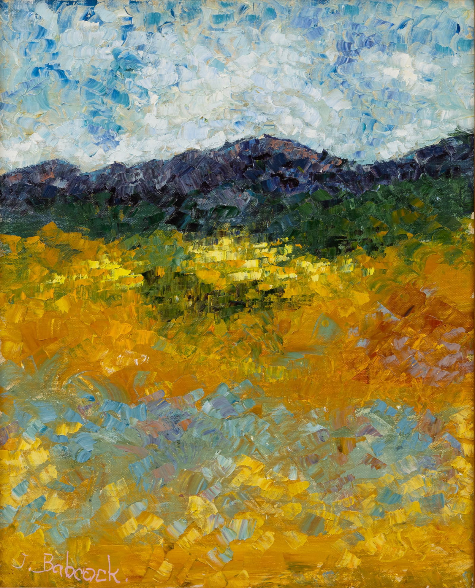 Judith Babcock (American, B. 1943) Oil on Canvas 'Field of Gold', H 20" W 16" Frame Size: H 26" W (1 of 7)