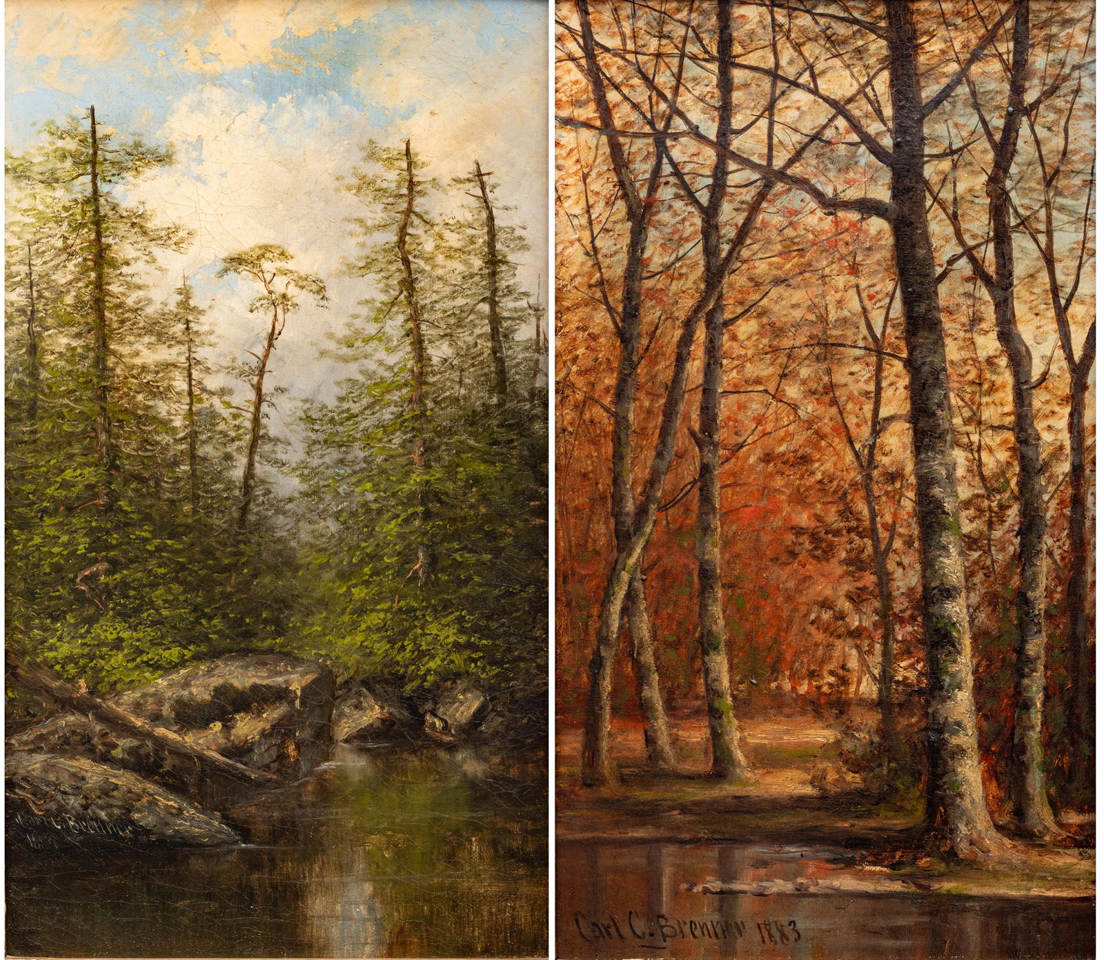 Carl Christian Brenner (American, 1838-1888) Oils on Canvas, 1883-84, 'Summer and Autumn (1 of 15)