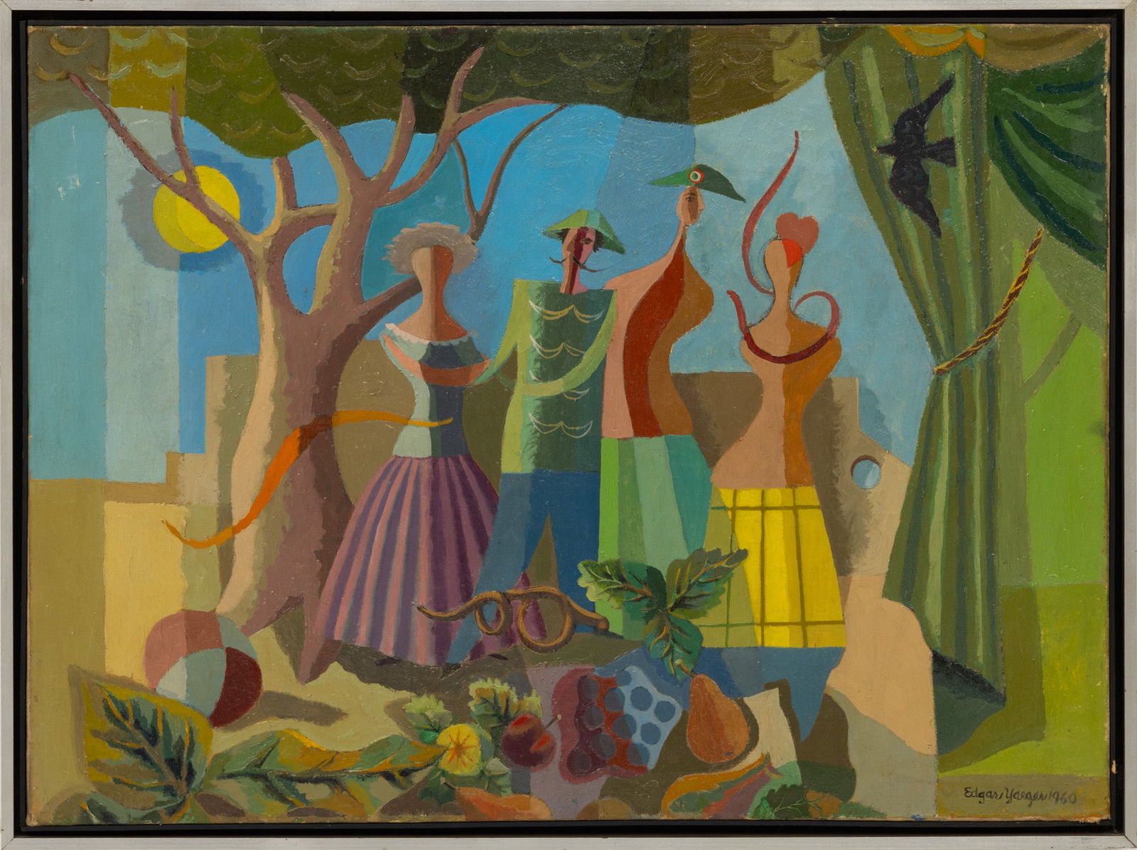 Edgar Louis Yaeger (American, 1904-1997) Oil on Canvas 1960, 'Celebration', H 22" W 29.5" Frame (1 of 5)
