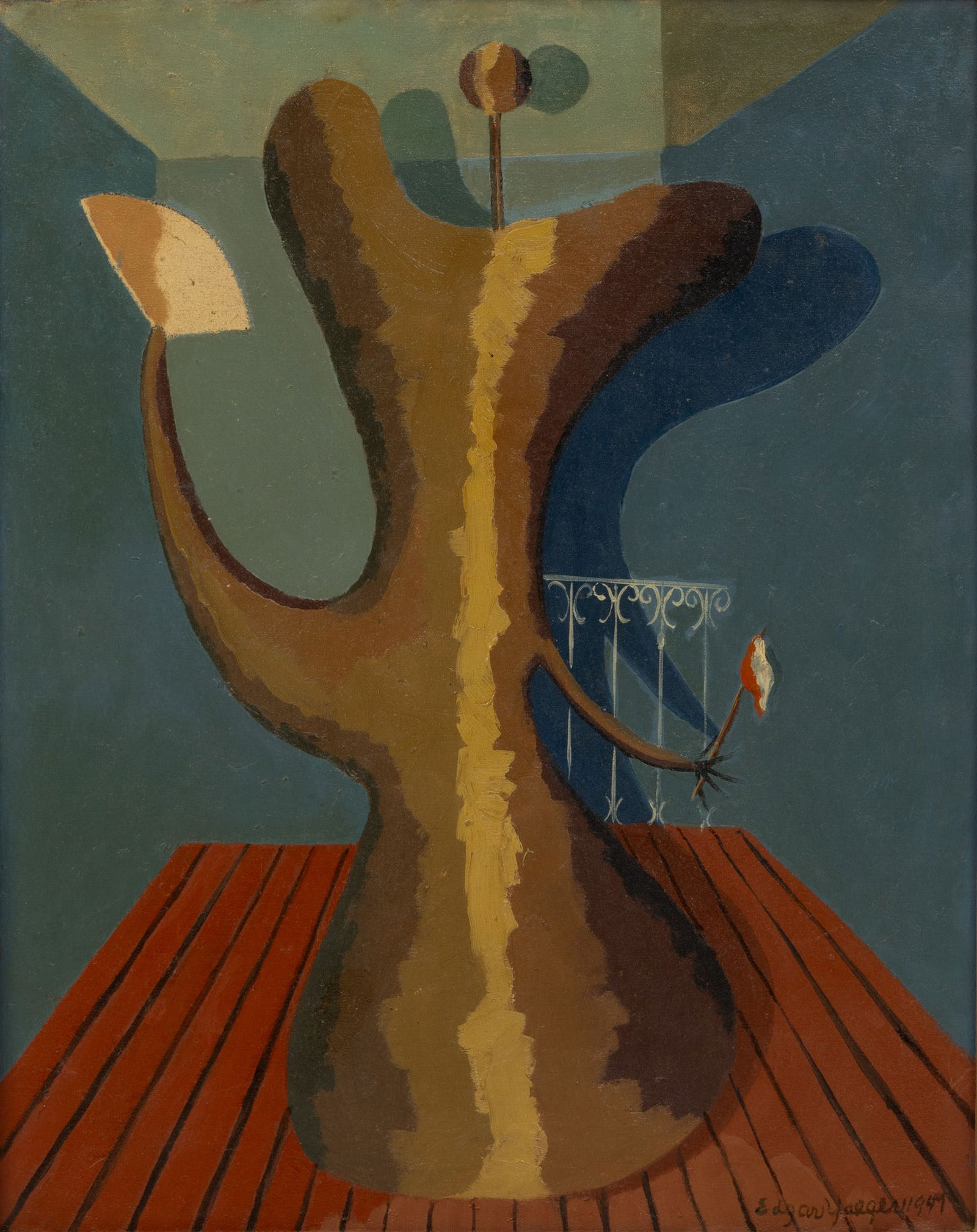 Edgar Louis Yaeger (American, 1904-1997) Oil on Canvas 1947, 'Surrealistic Interior', H 25" W 19.75" (1 of 5)