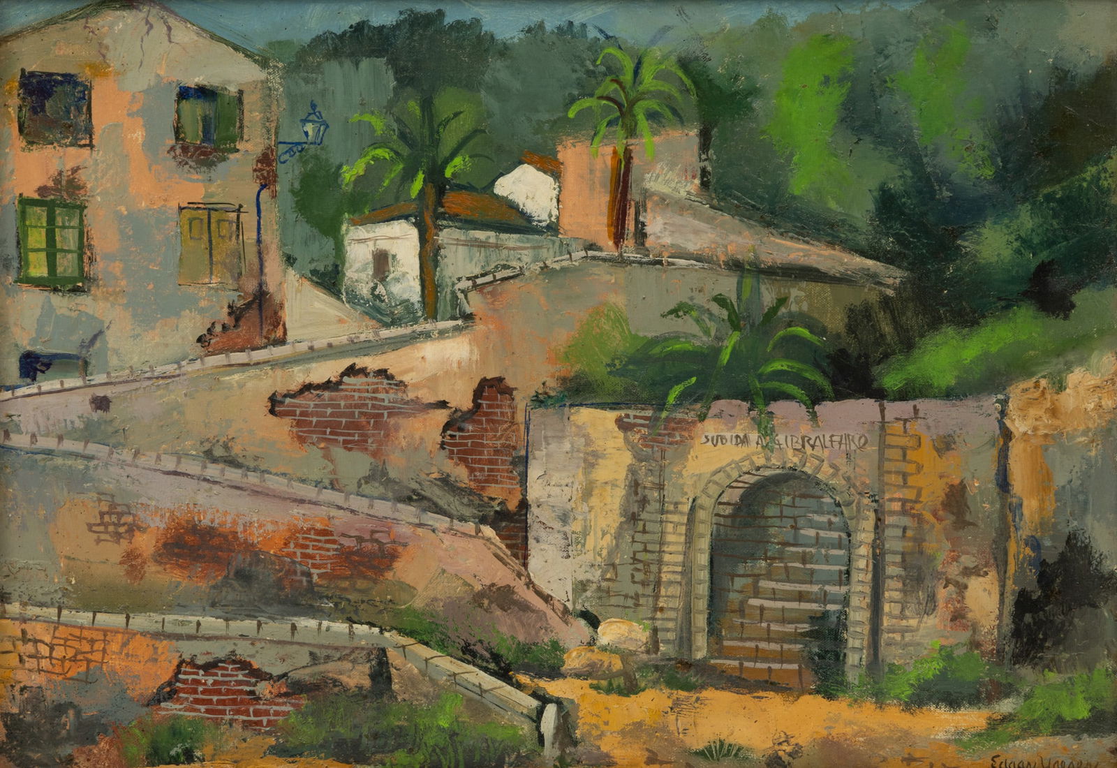 Edgar Louis Yaeger (American, 1904-1997) Oil on Canvas 'Entrada a Gibraleard', H 13" W 18" Frame (1 of 6)
