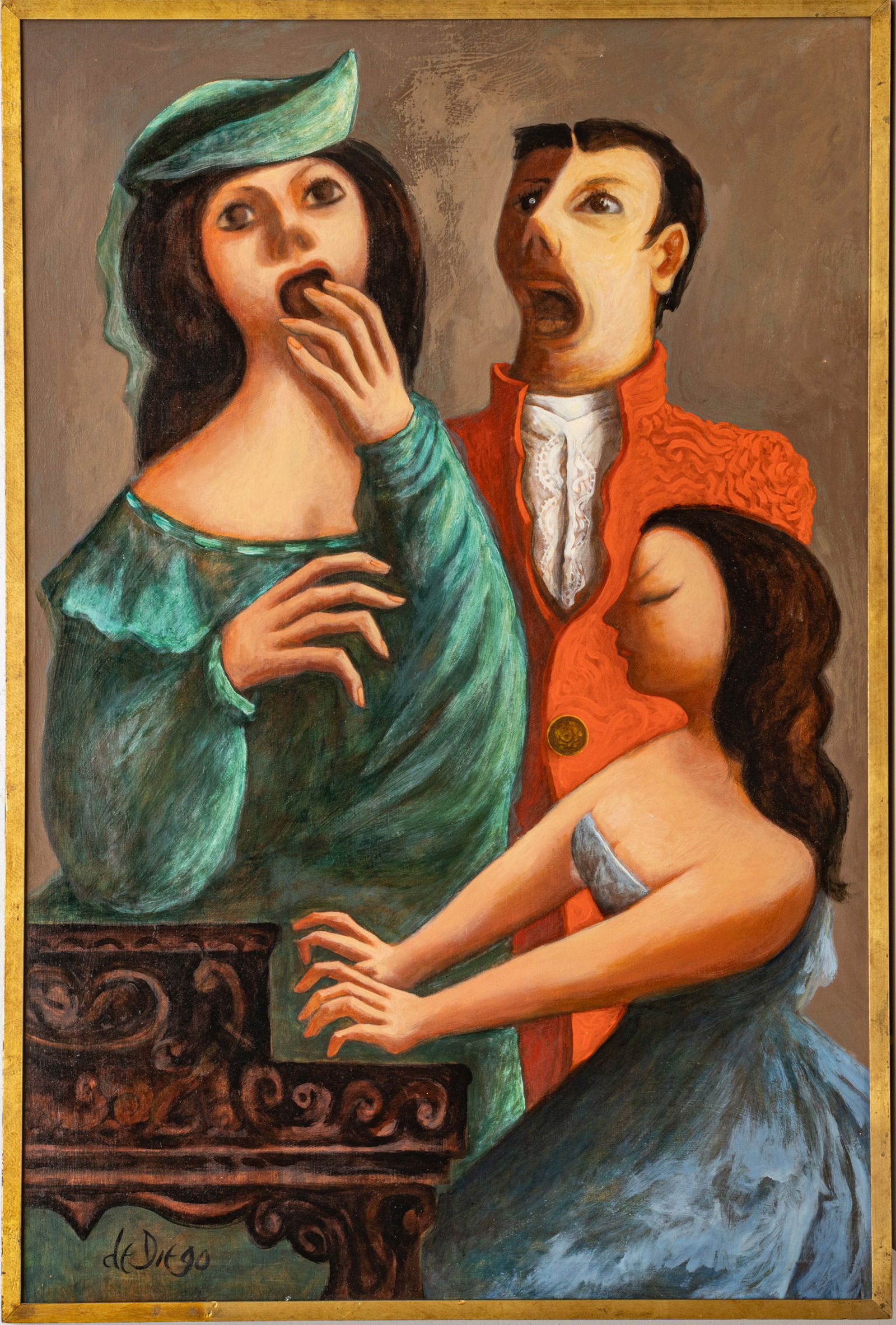 Julio De Diego (Spanish-American, 1900-1979) Oil on Canvas 'Piano Lesson', H 48" W 32" Frame Size: H (1 of 8)