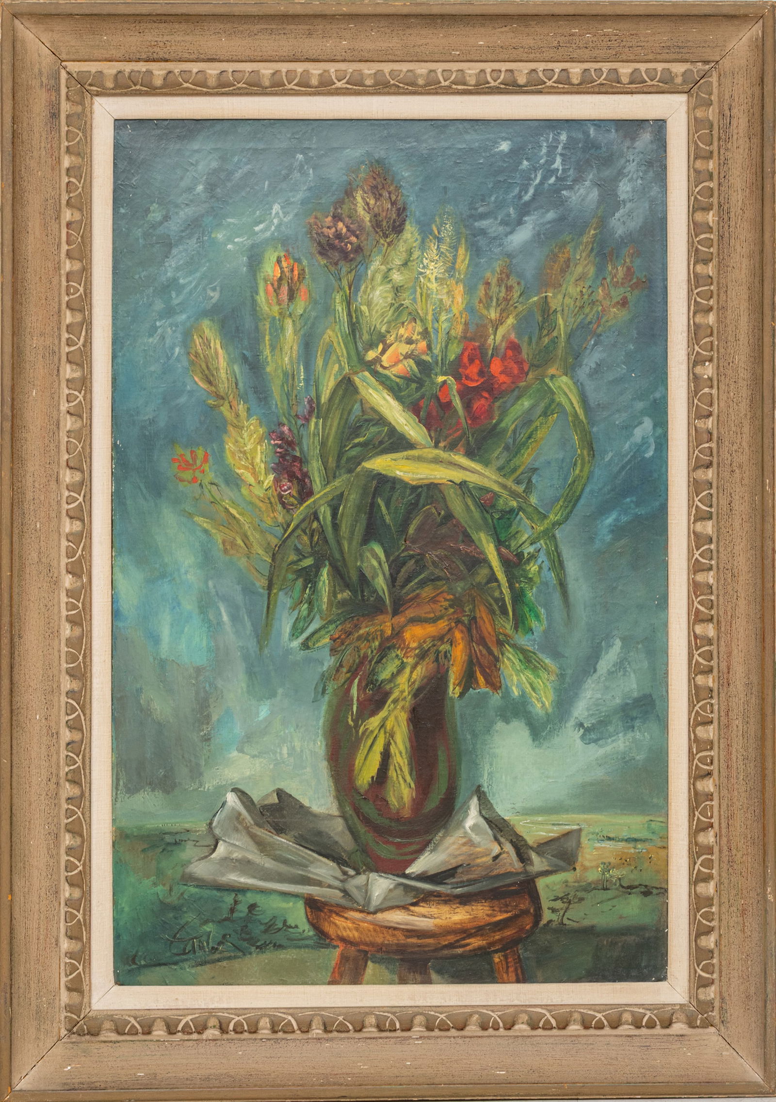 Frederic Taubes (Polish, 1900-1981) Oil on Canvas 'Floral Still Life', H 42" W 27" Frame Size: H (1 of 7)