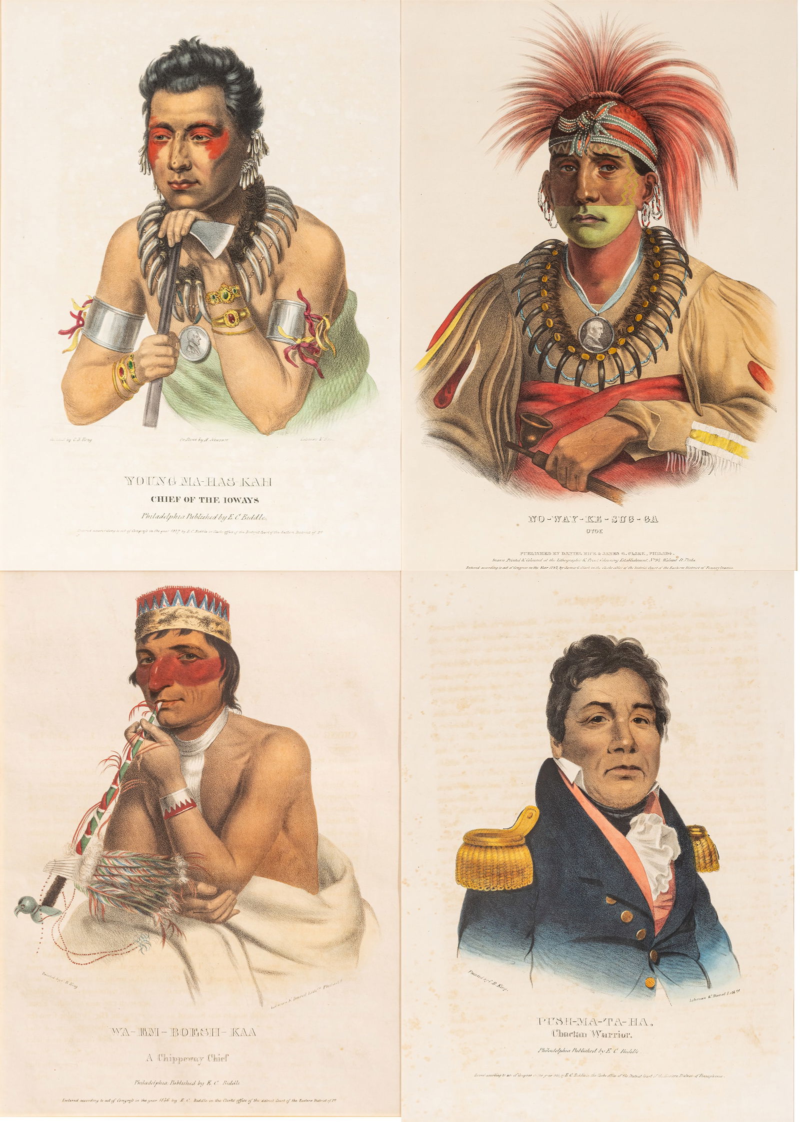 McKenney and Hall Group of Four Hand-colored Lithographs H 13" W 9" Frame Size: H 25.5" W 21" (1 of 20)