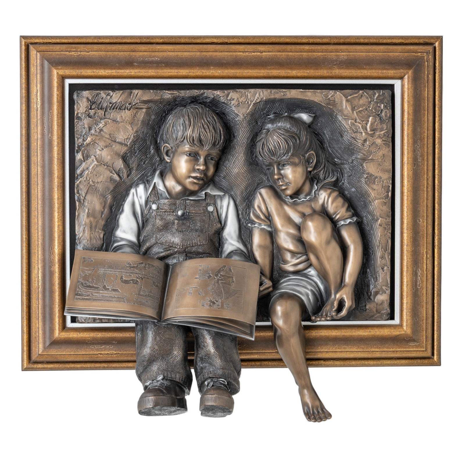 Bill Mack (American, B. 1949) Sculpture 'Children with Book', H 29" W 28.5" Depth 6" Frame Size: H (1 of 9)