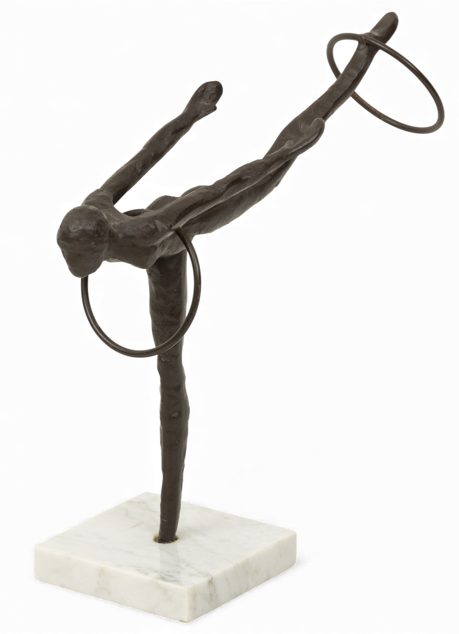 Patinated Cast Iron Sculpture of an Acrobat, Late 20th C., H 11" W 3" L 11" (1 of 6)