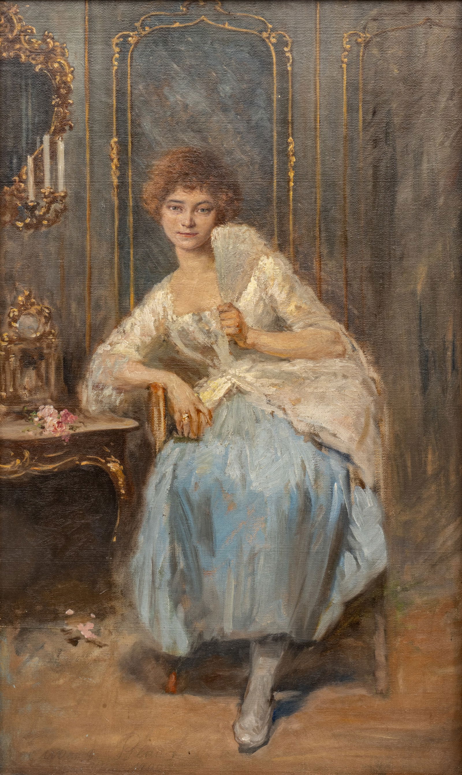 After Eugene Von Blaas (Italian, 1843-1932) Oil on Canvas 'Portrait of a Young Woman', H 31.5" W (1 of 9)