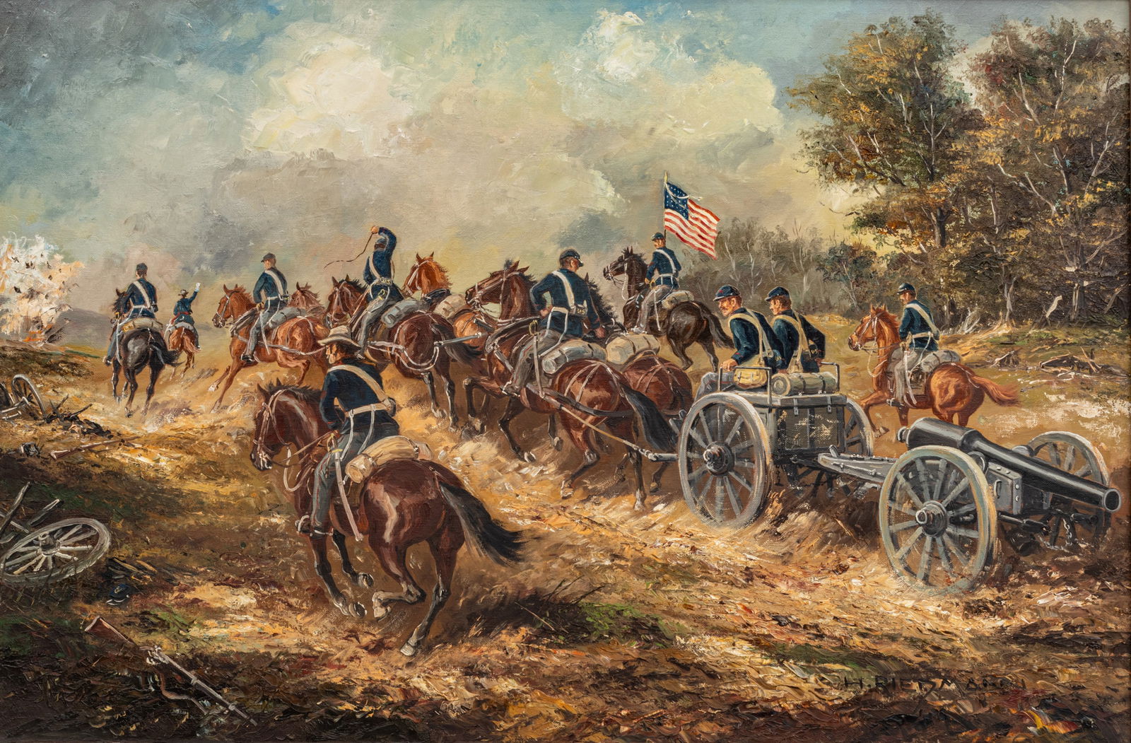 Hans Riedmann (German/American, 1913-1991) Oil on Canvas, Ca. 1970, 'American Artillery Unit', H 24" (1 of 9)