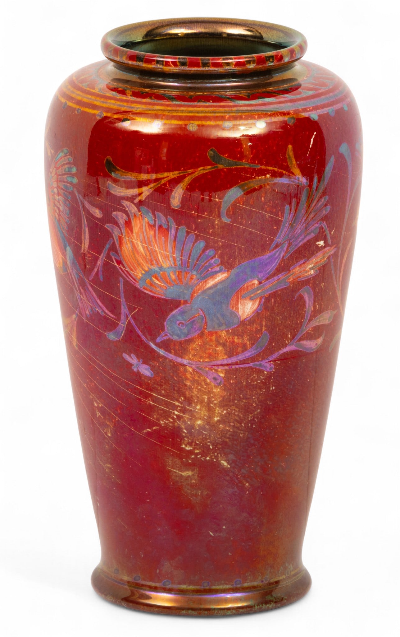 Royal Lancastrian (England) Glazed Pottery Vase, #2369, William SalterMycock 1920, 'Birds', H 9" 1 (1 of 5)