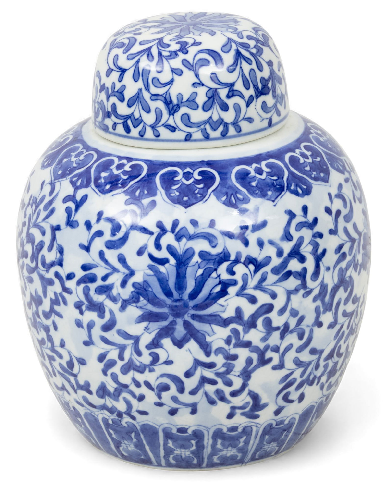 Chinese Blue and White Porcelain Ginger Jar 20th C., H 10.25" Dia. 7.75" (1 of 4)