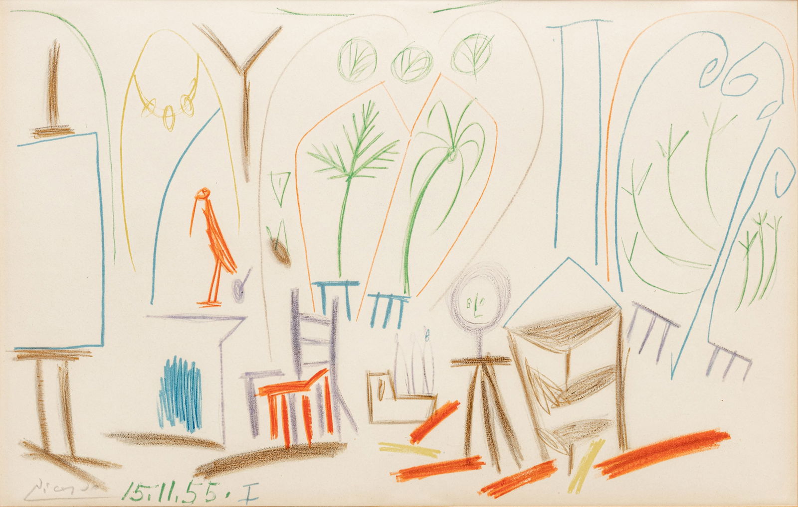 After Pablo Picasso (Spanish, 1881-1973) Lithograph in Colors on Wove Paper 1959, 'Carnet De Califor: Spurious signature lower left. Published by Editions Cercle d'Art, printed by Mourlot, Paris, the full sheet.