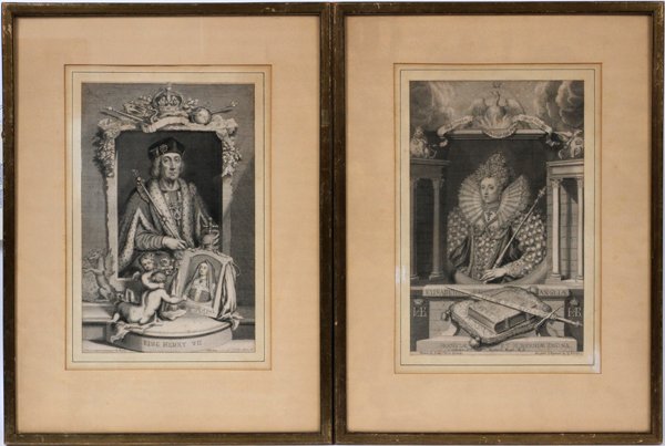 ANTIQUE ENGRAVINGS OF BRITISH ROYALS, 2: ANTIQUE ENGRAVINGS OF BRITISH ROYALS, 2:; Queen Elizabeth I, 13" x 18"; Henry VII, 13" x 18"