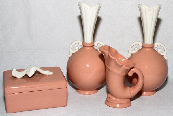 LENOX PORCELAIN VASES & A BOX, GREEN MARK: LENOX PORCELAIN VASES & A BOX, FOUR PIECES, GREEN MARK:Including a covered box, ewer, and a pair of bud vases, H.8". All having green mark. From the Collection of John P. O'Hara, Bloomfield Hills, Mic