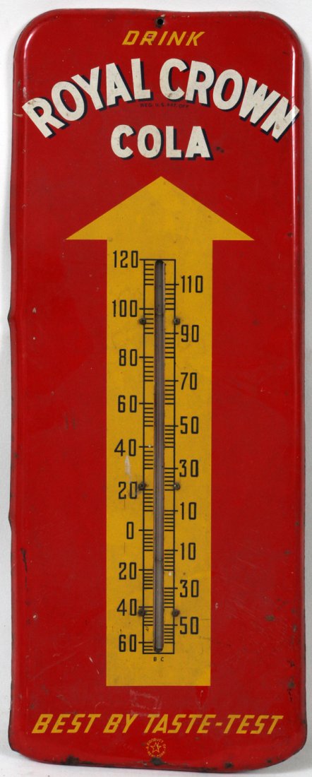 ROYAL CROWN COLA ADVERTISING THERMOMETER: ROYAL CROWN COLA ADVERTISING THERMOMETER: