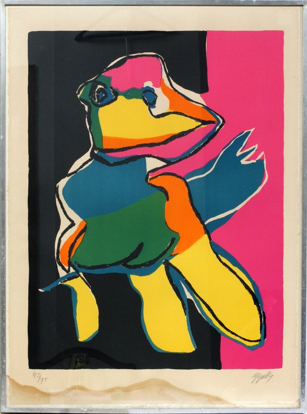 KAREL APPEL LITHOGRAPH, 1969 "PERSONAGE VOLANT": KAREL APPEL [DUTCH 1921-2006], COLOR LITHOGRAPH, 1969, 30" X 22" "PERSONAGE VOLANT":Hudson's Gallery label on verso. Framed.