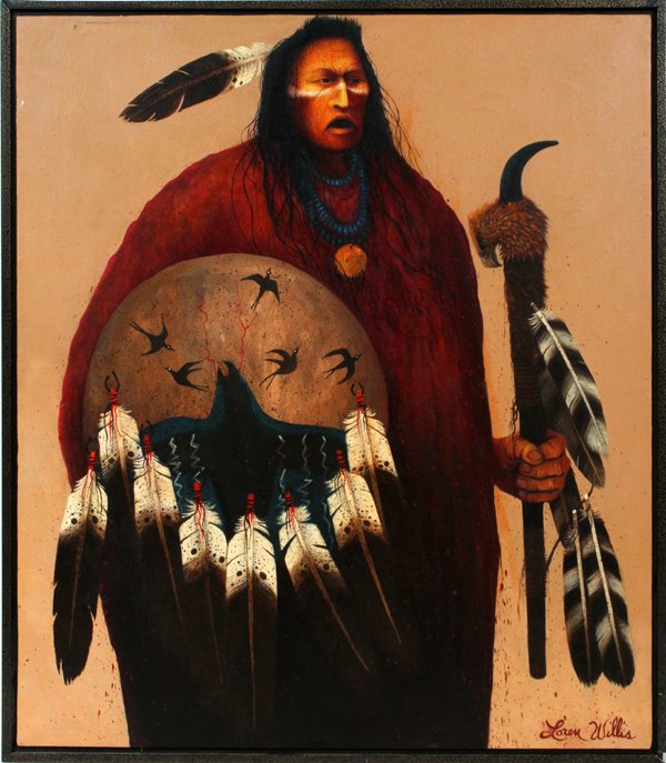 LOREN WILLIS OIL ON CANVAS, "MEDICINE STRENGTH": LOREN WILLIS, OIL ON CANVAS, "MEDICINE STRENGTH", 30" X 26":Signed lower right; framed.