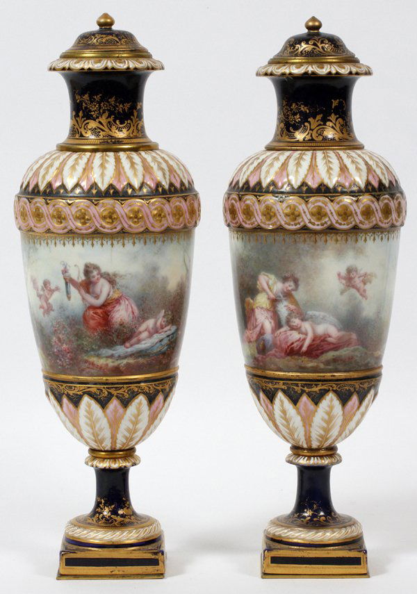 FRENCH SEVRES PORCELAIN URNS, 19TH C., PAIR May 19, 2013 DuMouchelles in MI