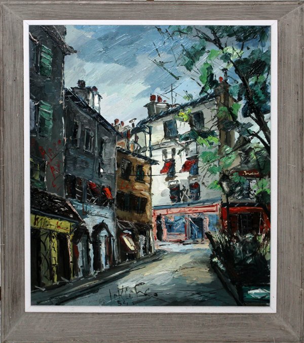 FRENCH OIL ON CANVAS, C 1960 MONTMARTRE: FRENCH OIL ON CANVAS, C 1960 29" X 23" MONTMARTRE:Montmartre, Place du tertre. Signed lower right. From the Collection of John P. O'Hara, Bloomfield Hills, Mich.