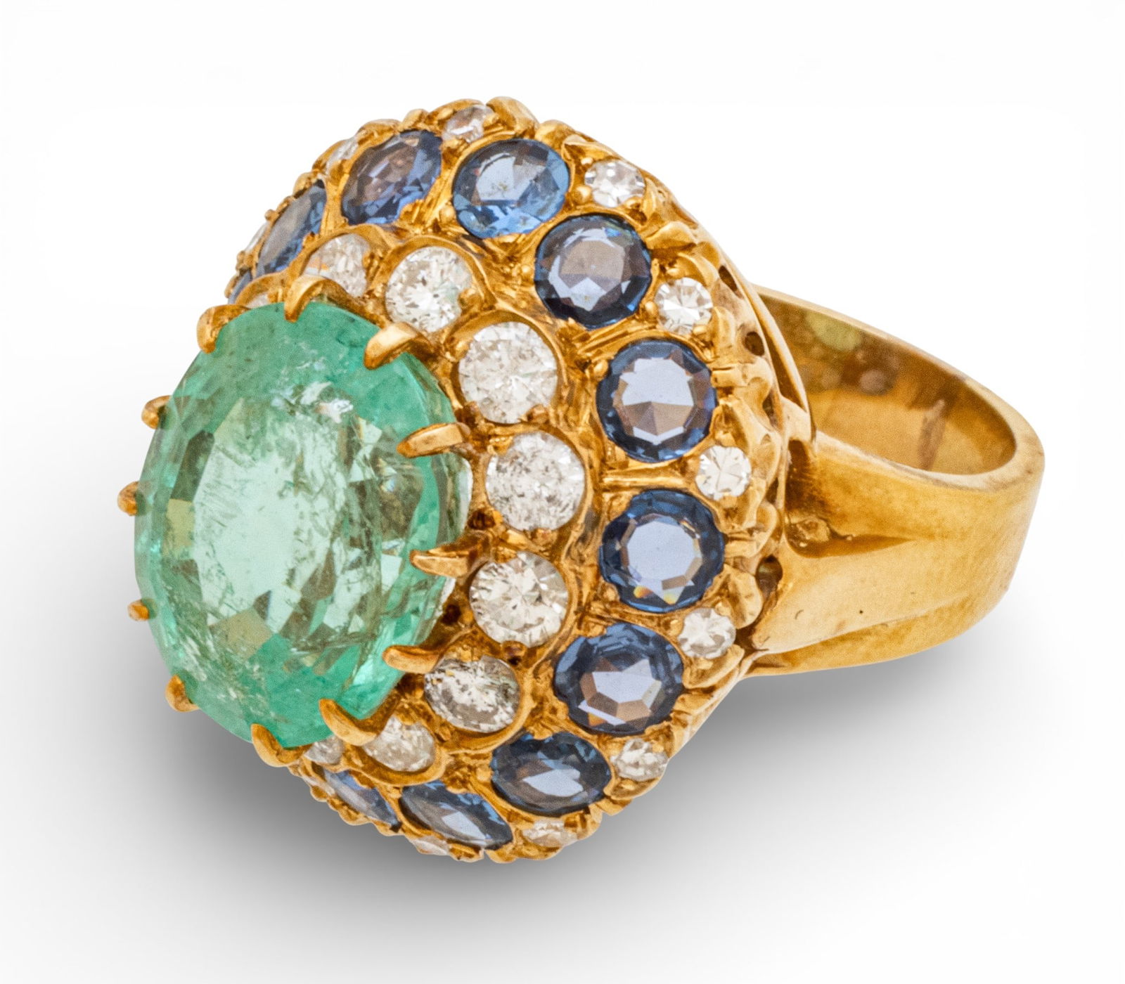 Ladies 18k Yellow Gold, Emerald, Sapphire, and Diamond Cocktail Ring, Size 7.5 16 g (1 of 9)