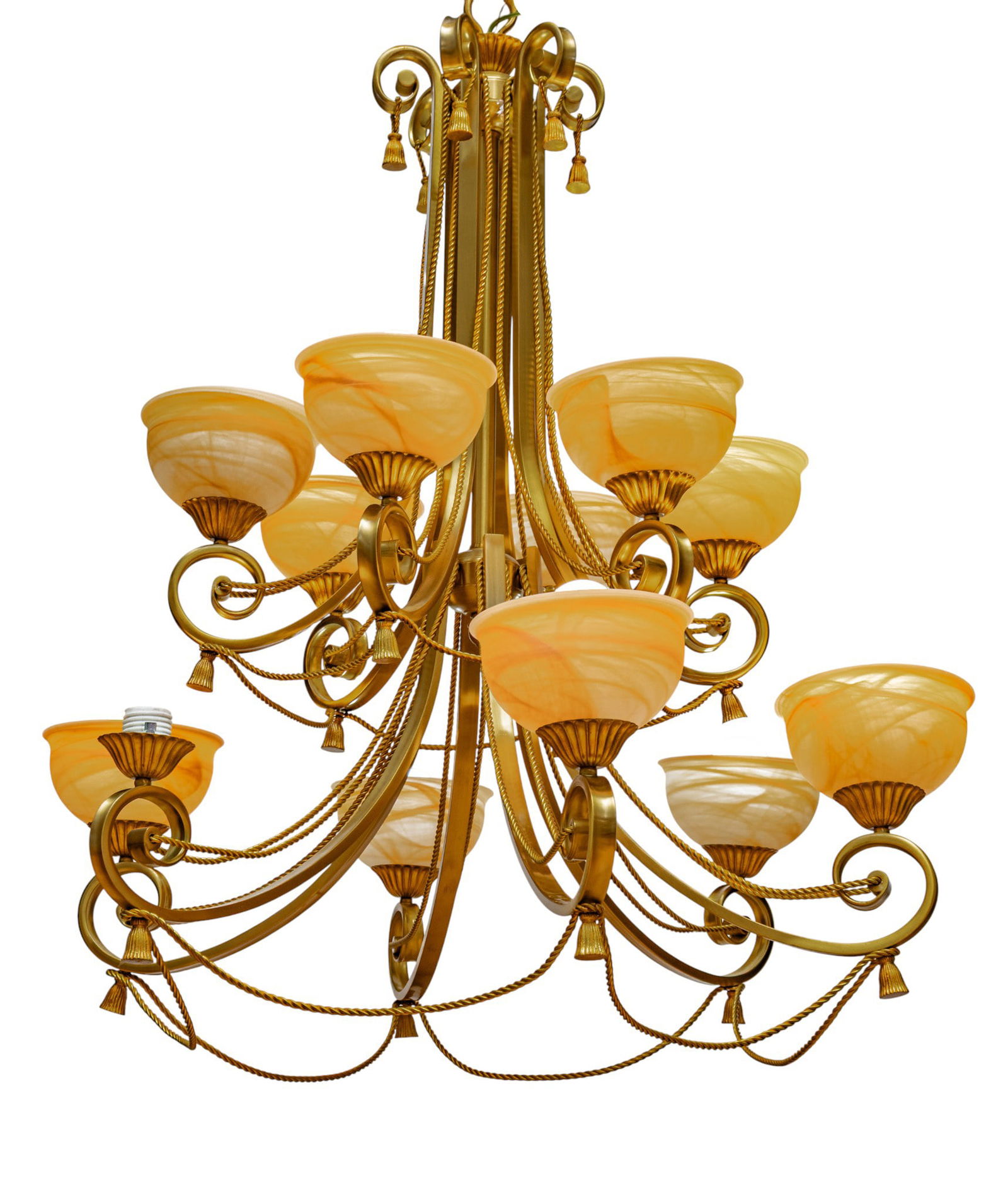 Gilt Metal and Glass Twelve Light Chandelier, Late 20th C., H 42" Dia. 34" (1 of 5)