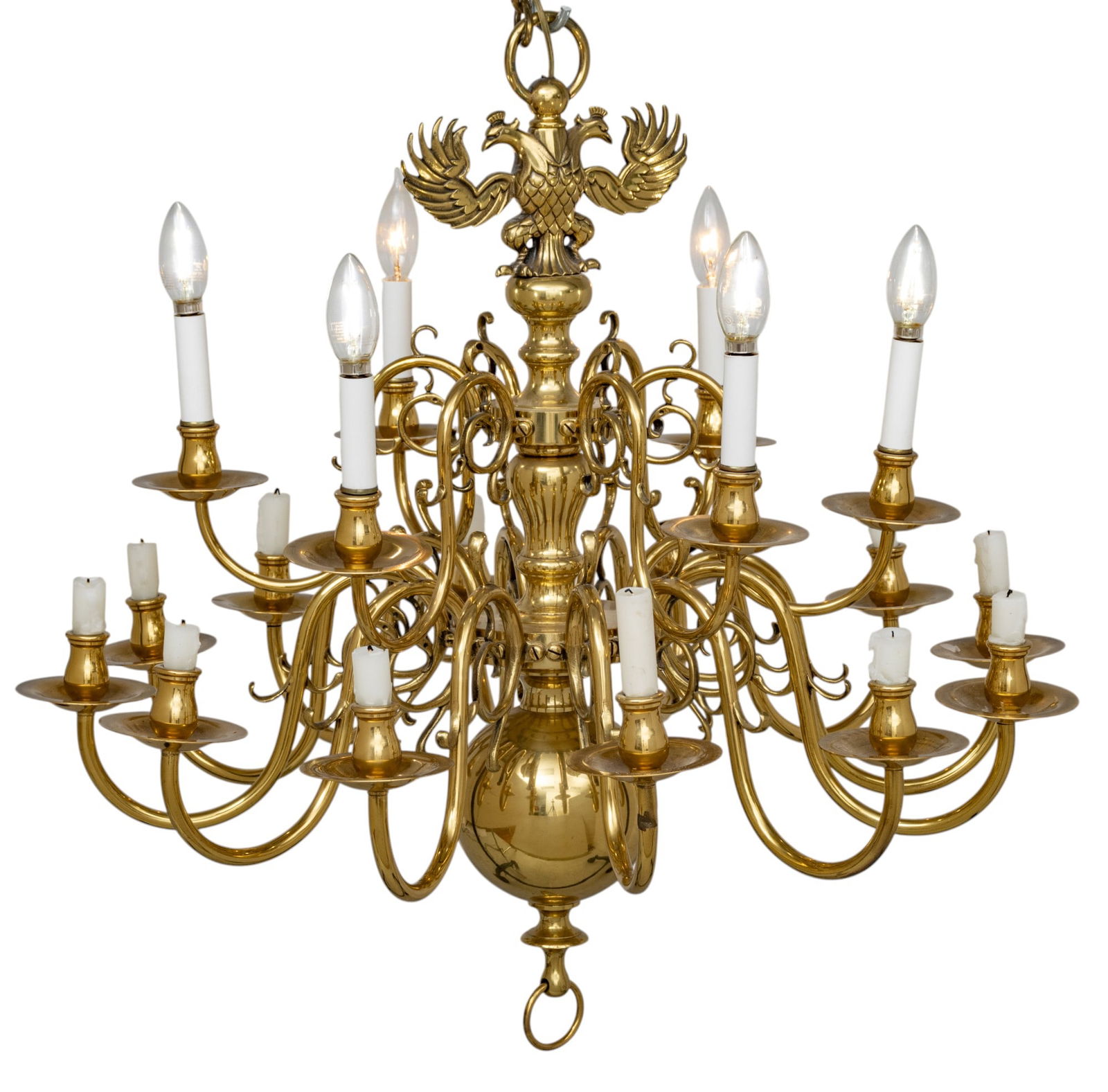 English Brass 14 Light Chandelier Early 20th C., H 28.5" W 28.5" (1 of 8)