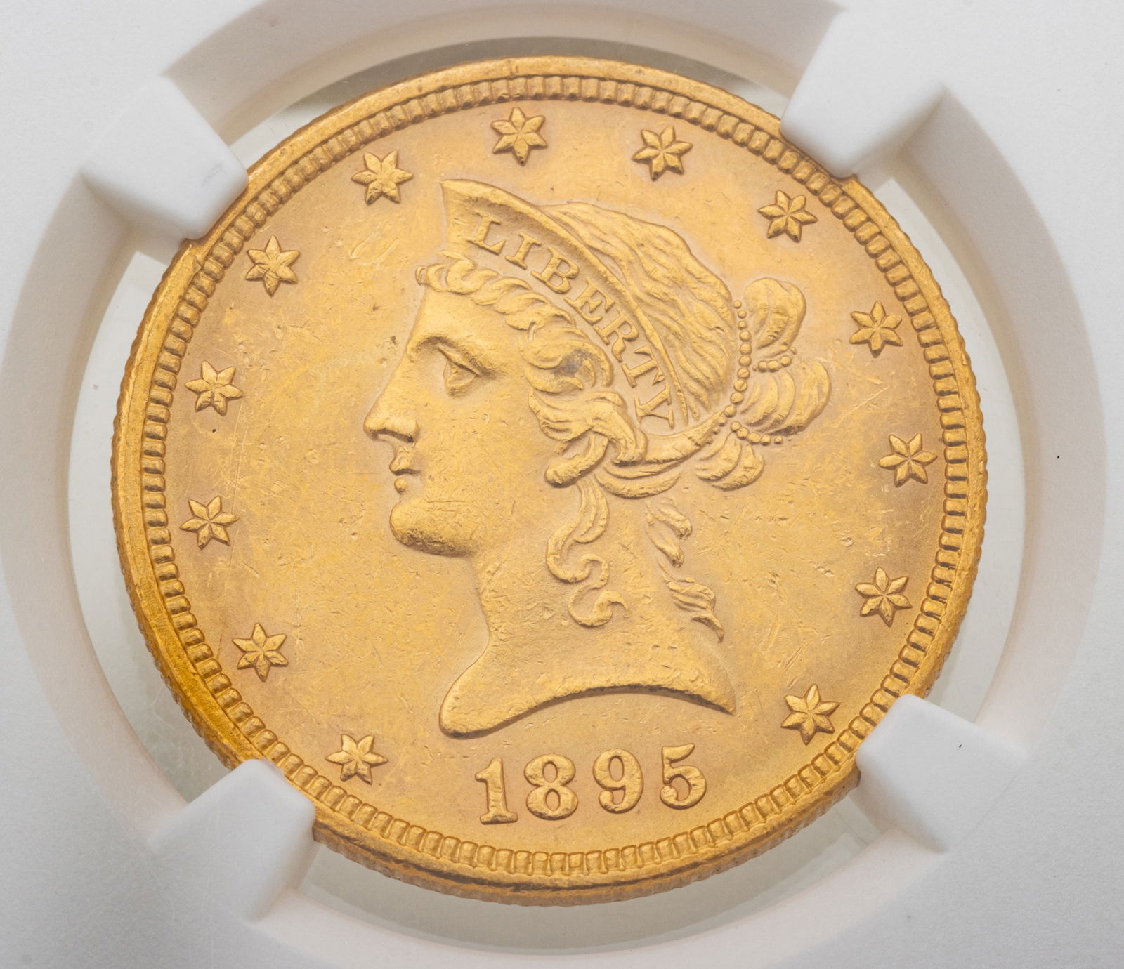 1895 $10 Gold Liberty Head Coin,MS-63,(LightScratch), UNC Details, 1 PC (1 of 4)