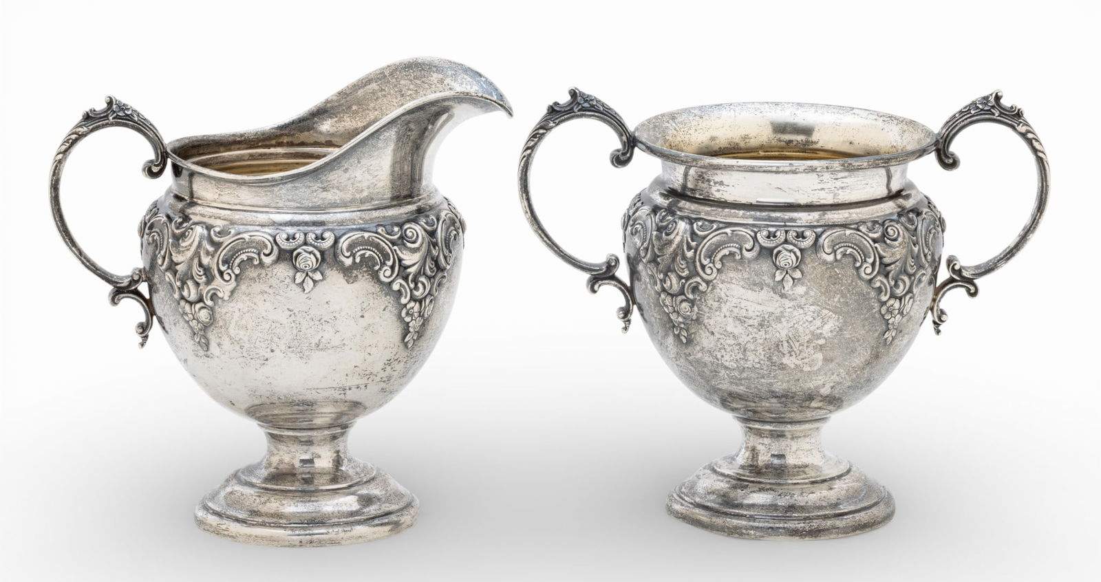 Wallace Grand Baroque Sterling Silver Creamer and Sugar H 4.2" 8.82 t oz 2 PCS (1 of 10)