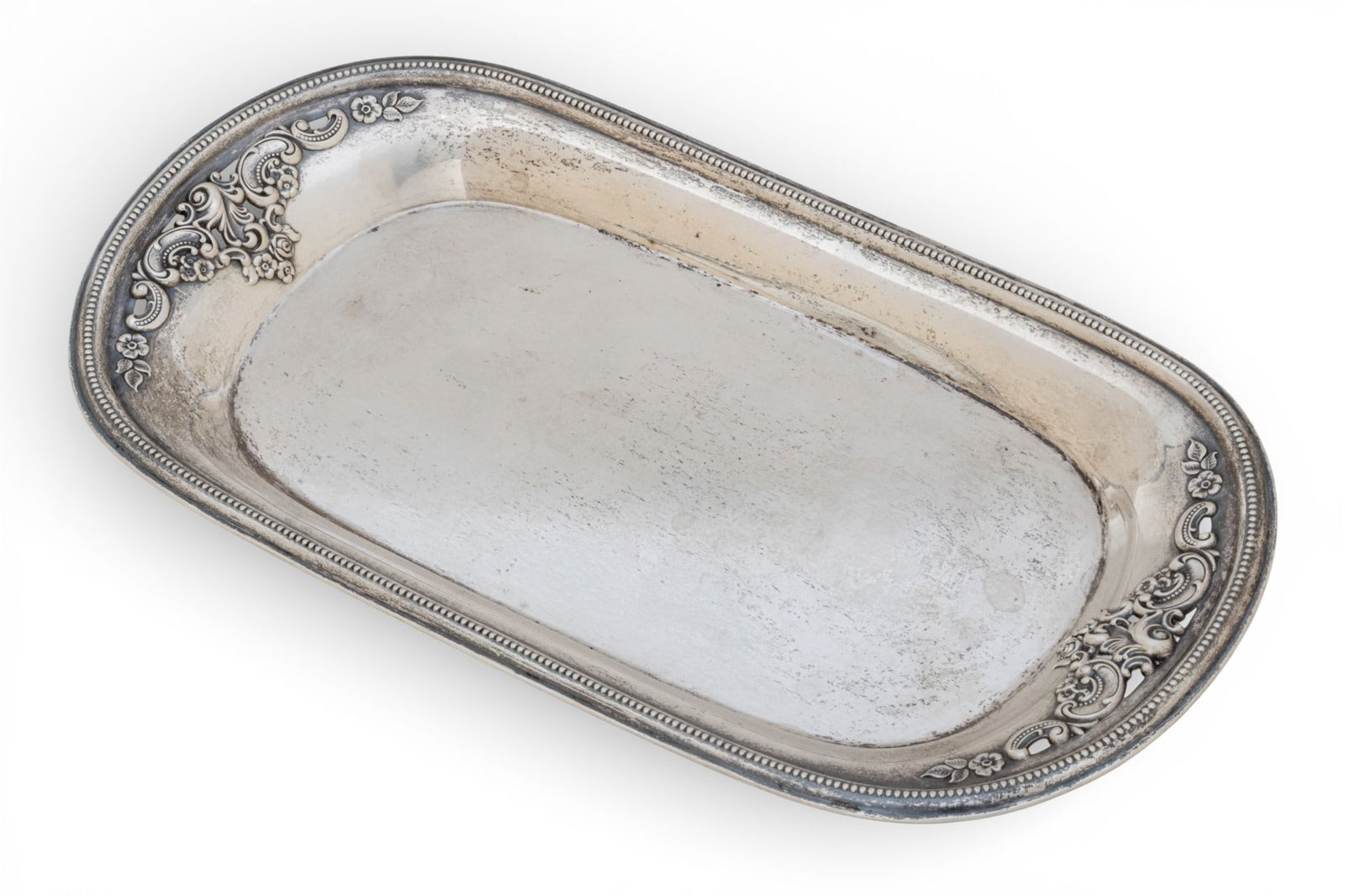 Wallace Grand Baroque Sterling Silver Cocktail Tray W 5.5" L 10" 5.61 t oz 1 PC (1 of 7)