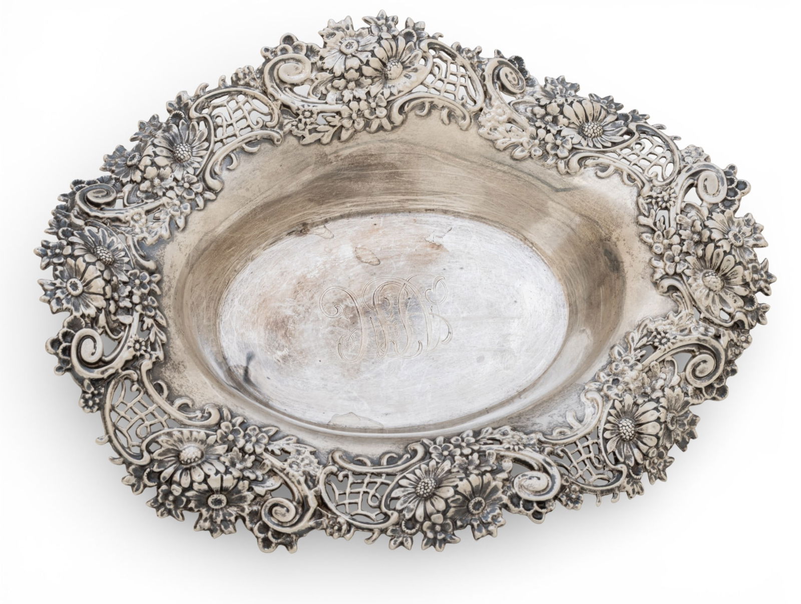 Redlich Co Sterling Silver Bon Bon Dish 1898, 'Daisy Open Border', W 6" L 7.8" 6.2 t oz 1 PC (1 of 14)