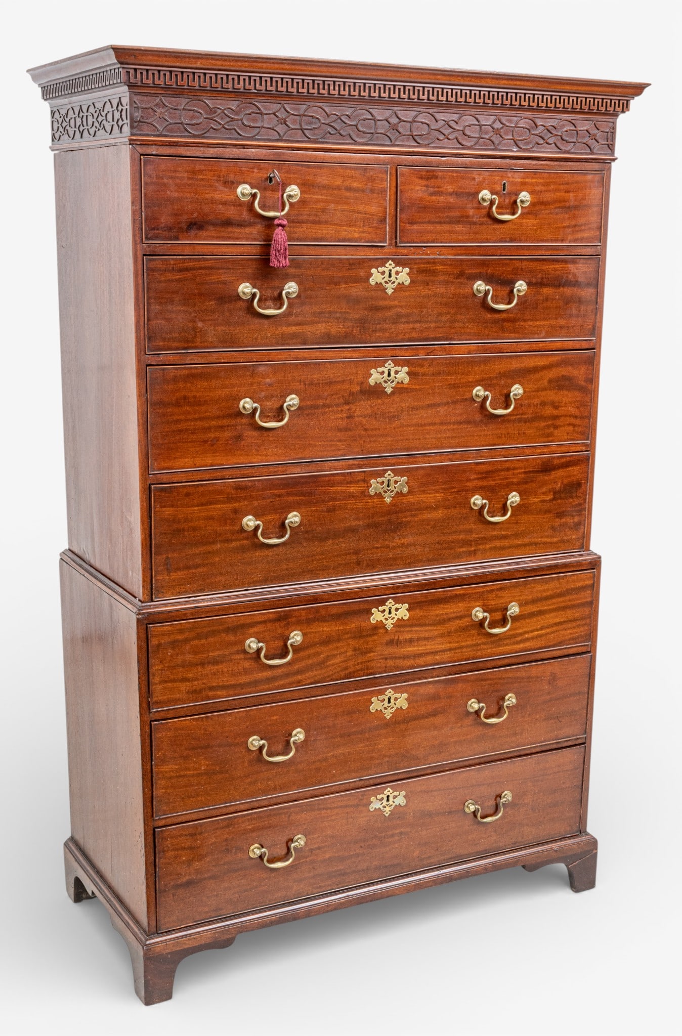 English George III Style Mahogany Chest on Chest, 20th C., H 71.5" W 44.5" Depth 21" (1 of 12)
