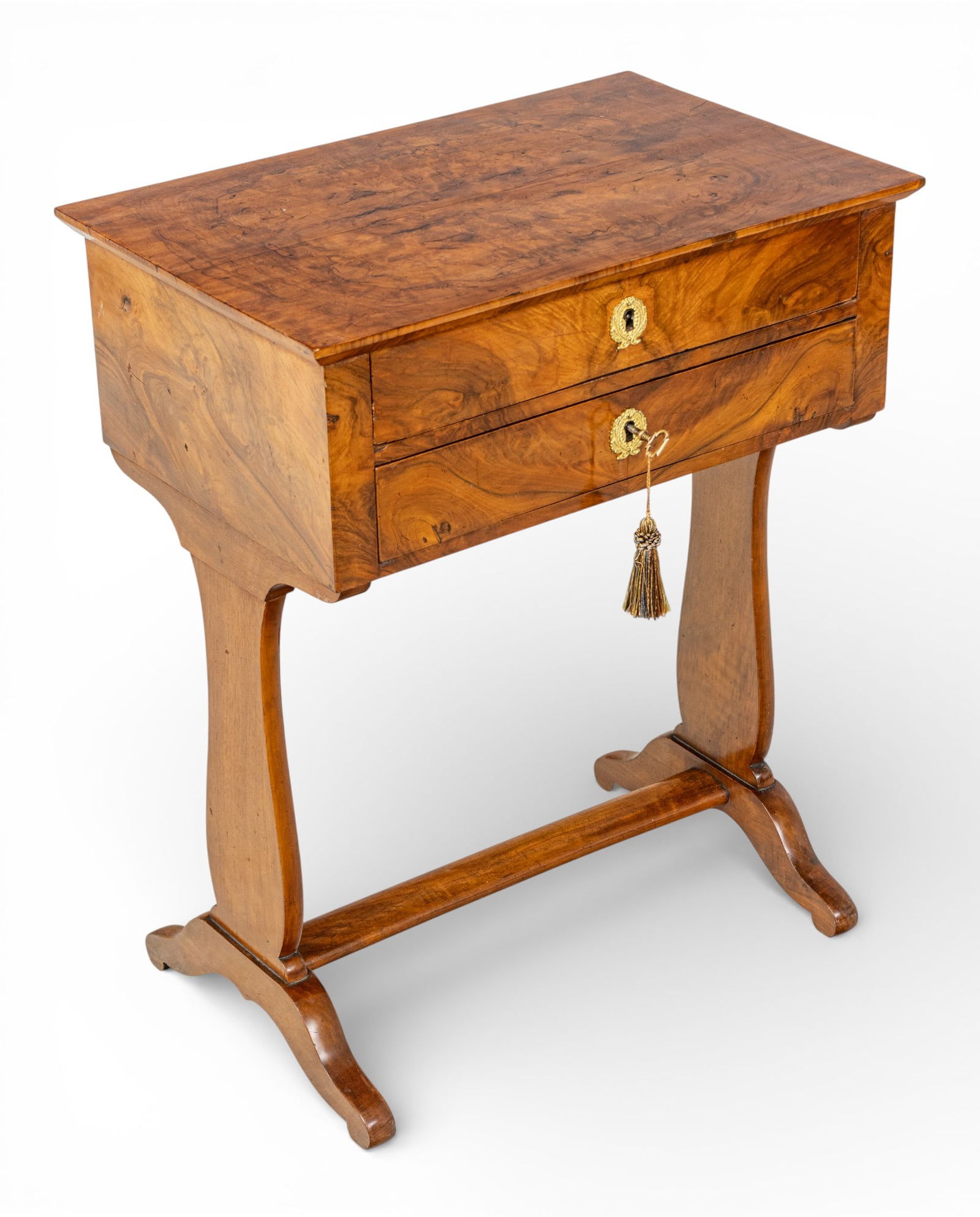 Biedermeier Style Burled Walnut Side Table, Ca. Late 19th C., H 28.5" W 23" Depth 15" (1 of 7)