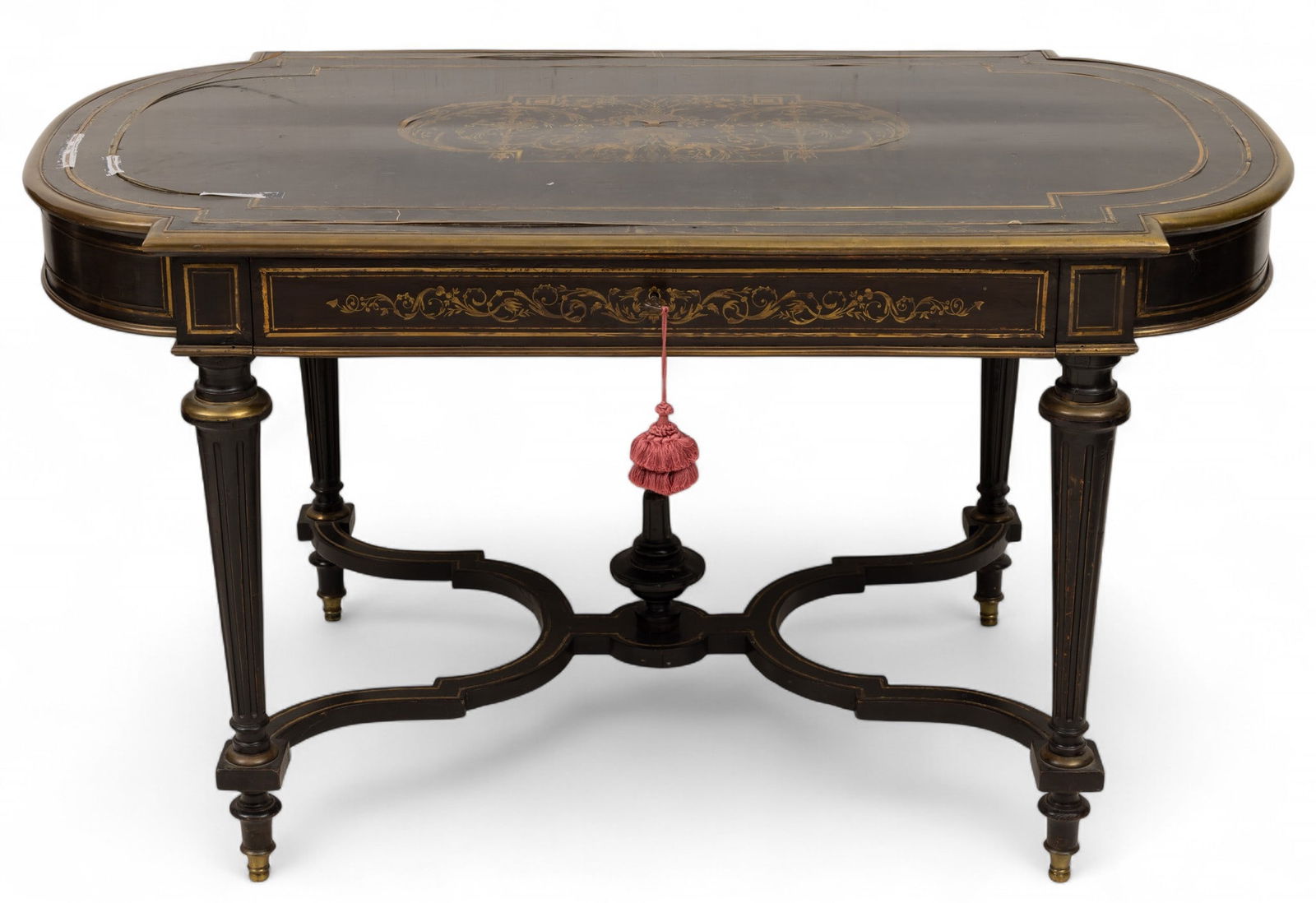 French Empire Ebonized Wood and Boulle Inlaid Desk, 1840, H 29.75" W 53" Depth 29.75" (1 of 6)