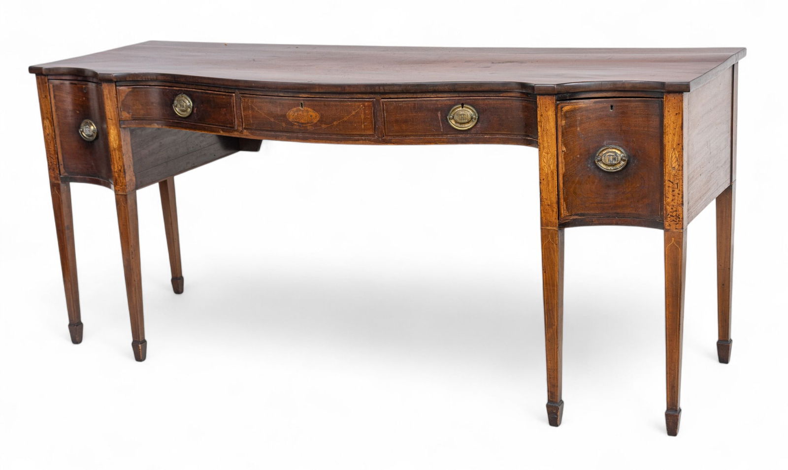 English Hepplewhite Mahogany and Satinwood Inlay Sideboard, 18th C., H 38" L 86" Depth 29" (1 of 14)
