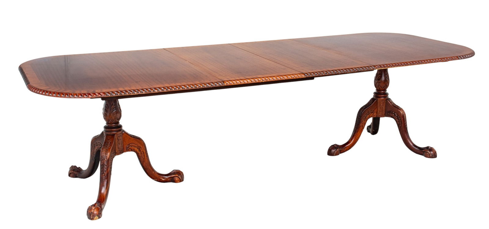 Chippendale Style Mahogany Two Pedestal Dining Table, 2 Leaves 20th Cent., H 30" W 44" L 76" (1 of 8)